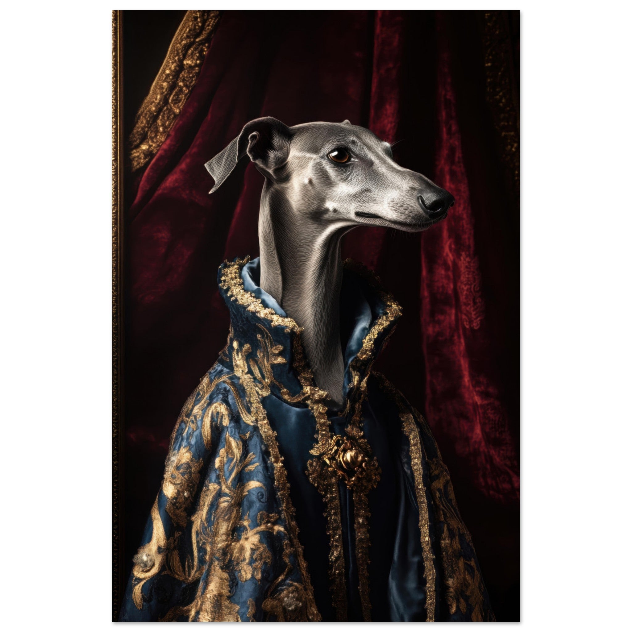 Fine Art Poster Portrait - Elegant Baroque Greyhound Portrait A sleek grey 2 - Shop Ai Art WebShop - Digital Art online Store