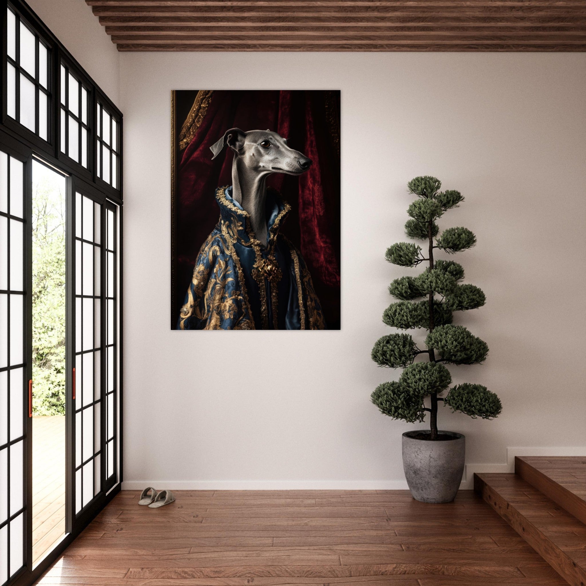 Fine Art Poster Portrait - Elegant Baroque Greyhound Portrait A sleek grey 2 - Shop Ai Art WebShop - Digital Art online Store