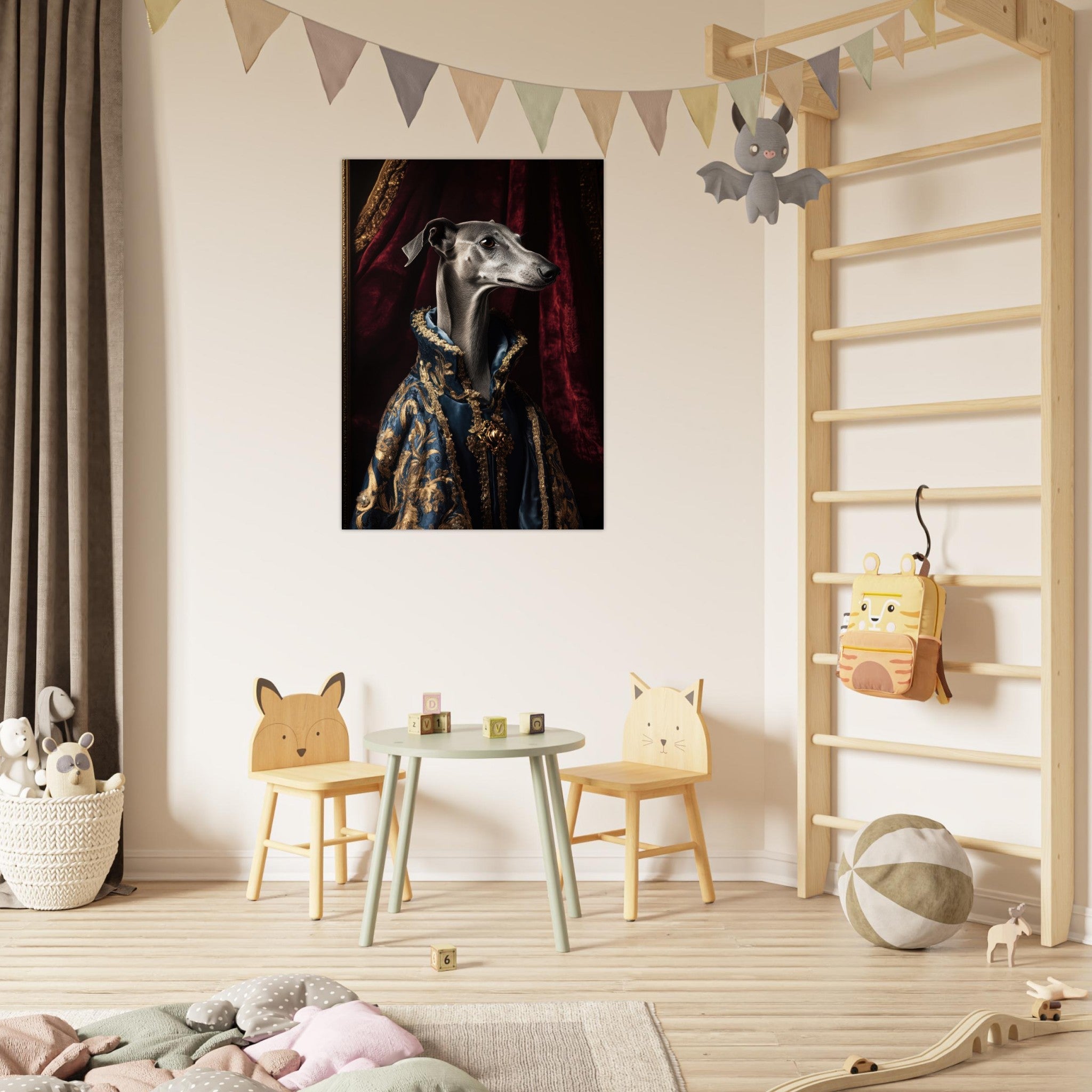 Fine Art Poster Portrait - Elegant Baroque Greyhound Portrait A sleek grey 2 - Shop Ai Art WebShop - Digital Art online Store
