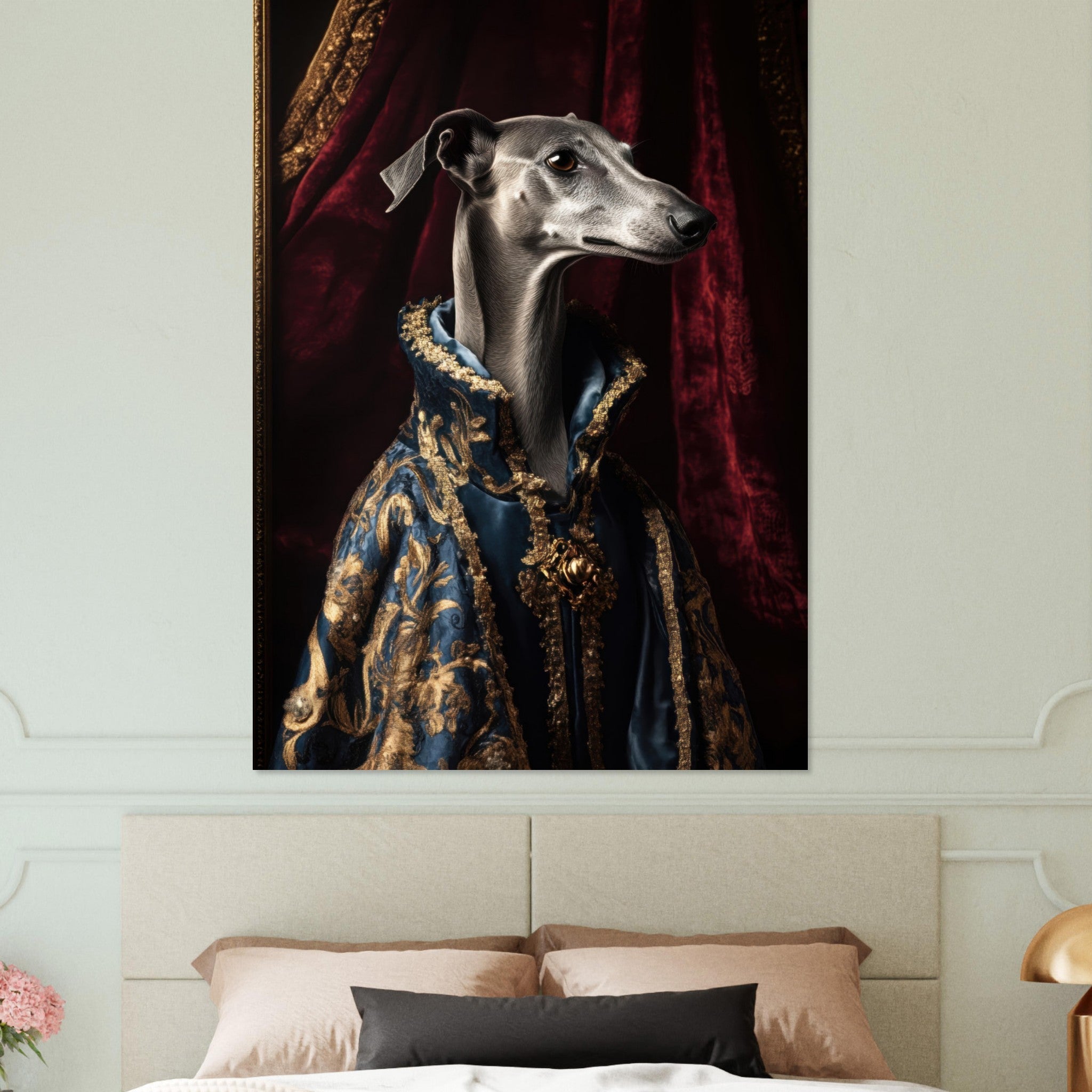 Fine Art Poster Portrait - Elegant Baroque Greyhound Portrait A sleek grey 2 - Shop Ai Art WebShop - Digital Art online Store