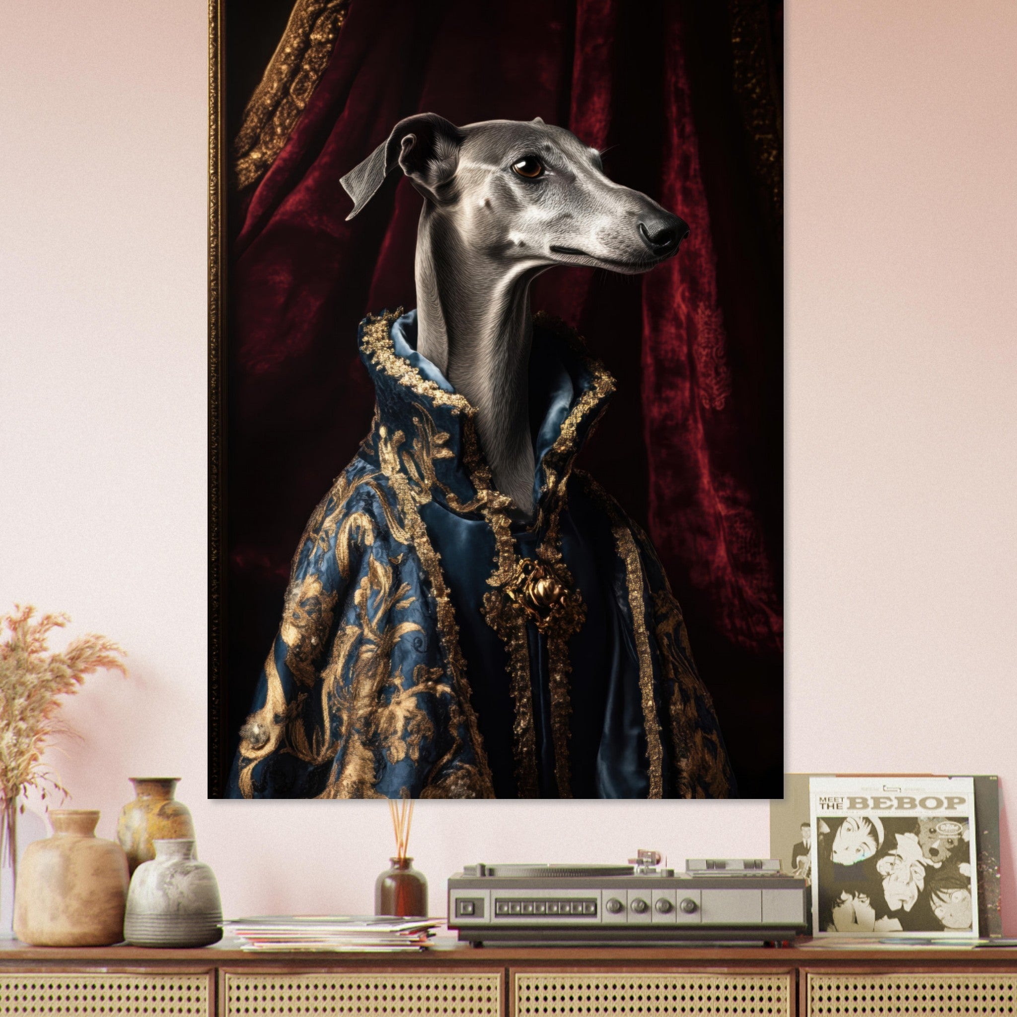 Fine Art Poster Portrait - Elegant Baroque Greyhound Portrait A sleek grey 2 - Shop Ai Art WebShop - Digital Art online Store