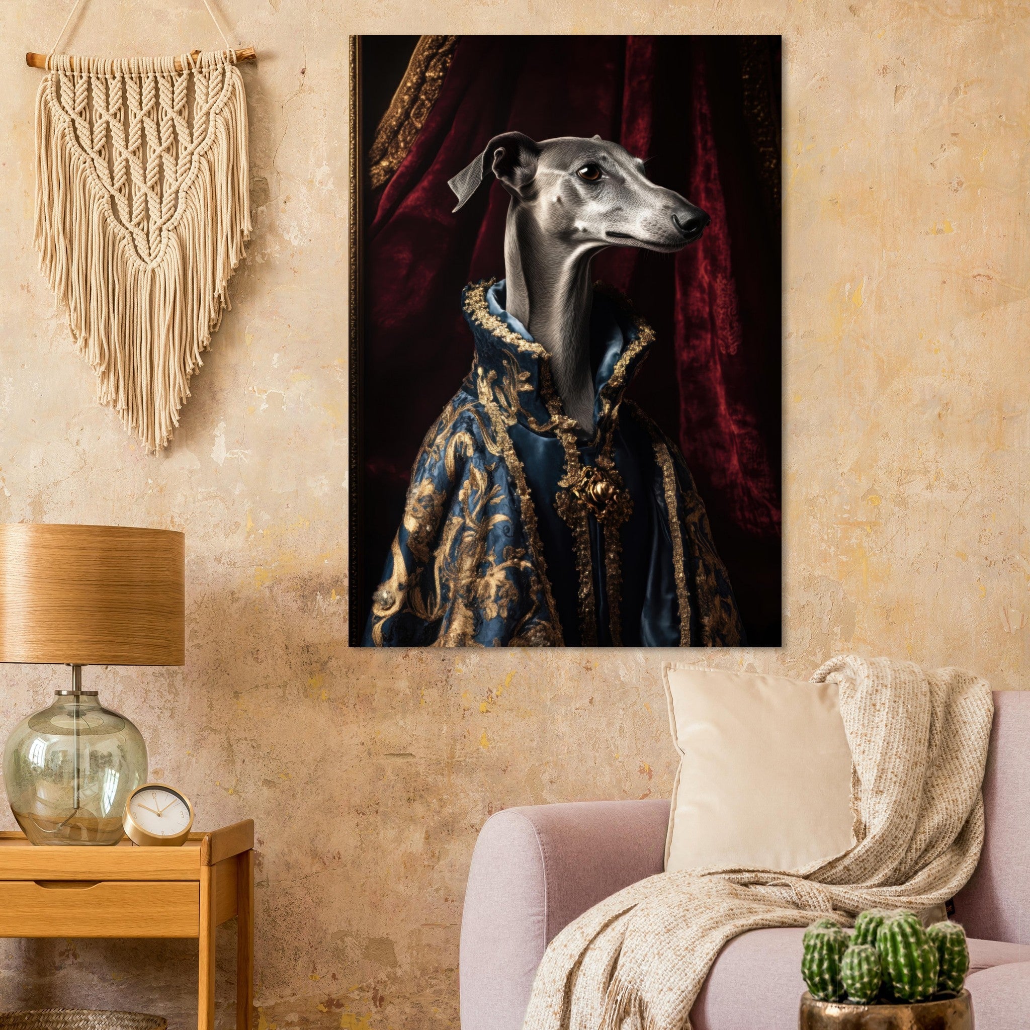 Fine Art Poster Portrait - Elegant Baroque Greyhound Portrait A sleek grey 2 - Shop Ai Art WebShop - Digital Art online Store