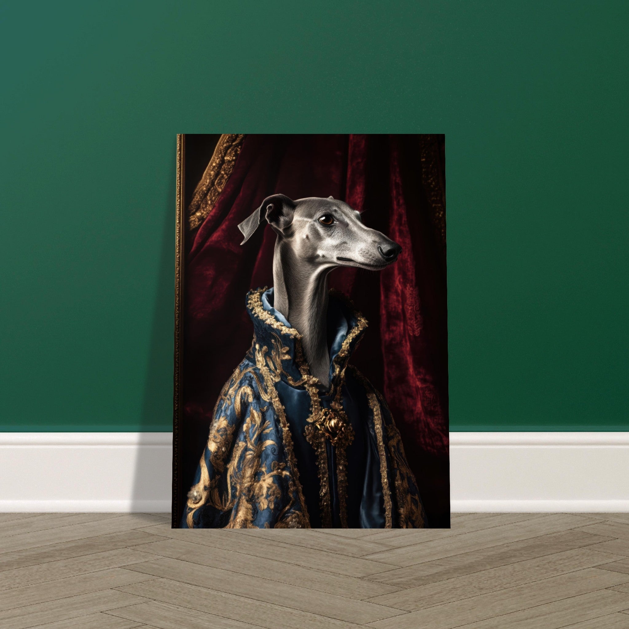 Fine Art Poster Portrait - Elegant Baroque Greyhound Portrait A sleek grey 2 - Shop Ai Art WebShop - Digital Art online Store