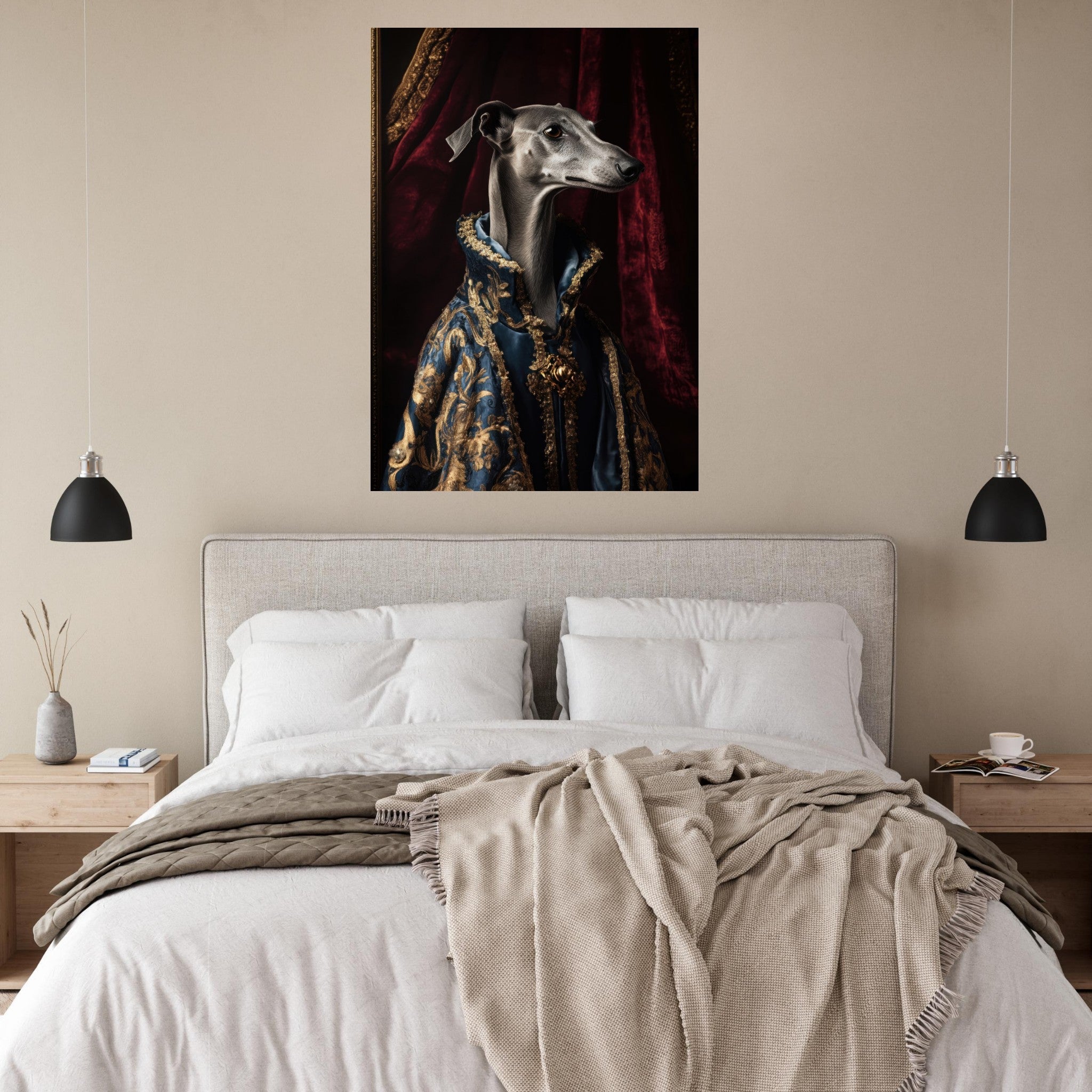 Fine Art Poster Portrait - Elegant Baroque Greyhound Portrait A sleek grey 2 - Shop Ai Art WebShop - Digital Art online Store