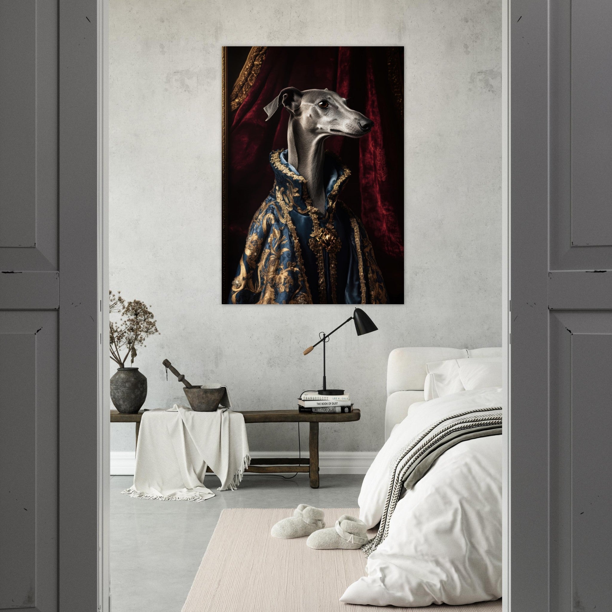 Fine Art Poster Portrait - Elegant Baroque Greyhound Portrait A sleek grey 2 - Shop Ai Art WebShop - Digital Art online Store