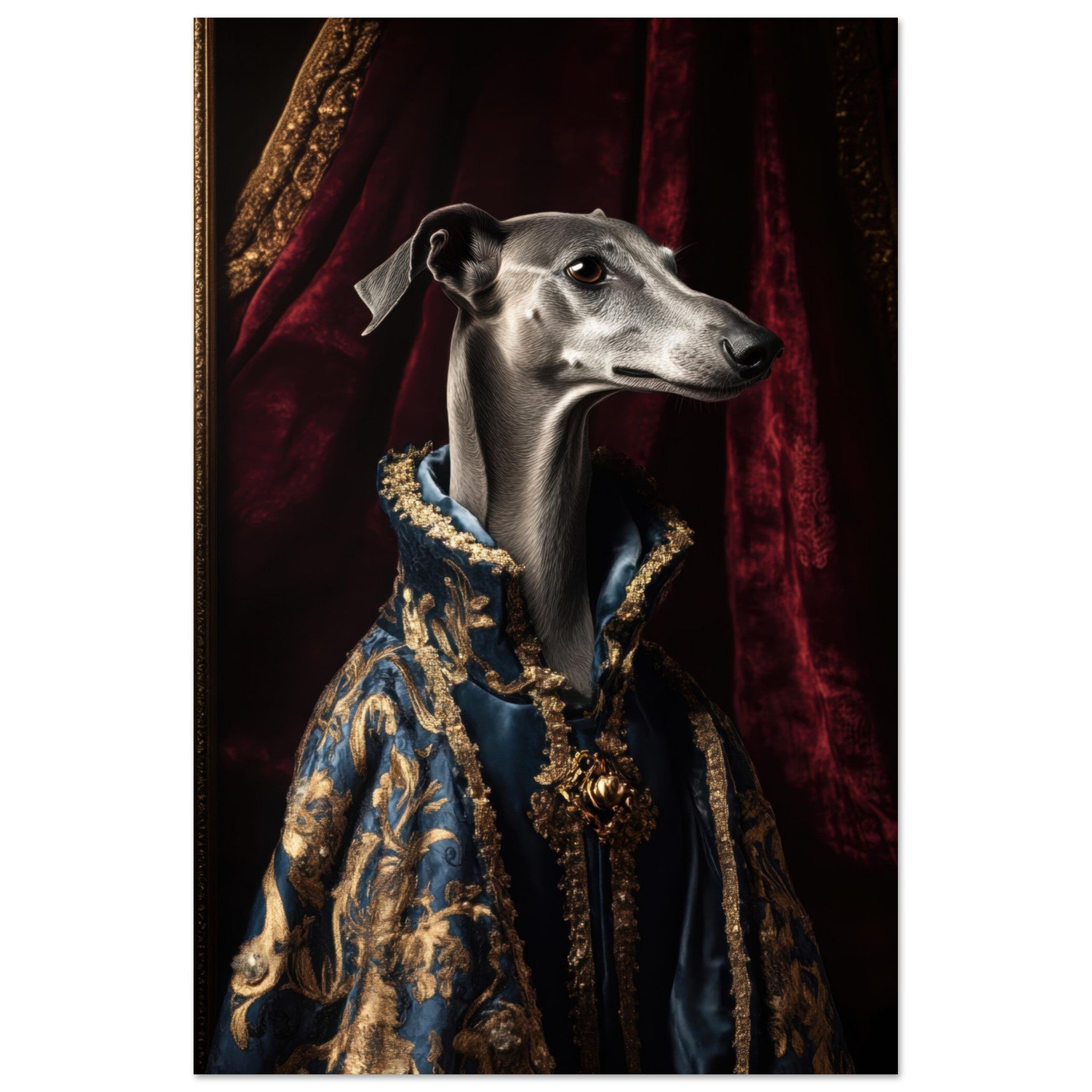 Fine Art Poster Portrait - Elegant Baroque Greyhound Portrait A sleek grey 2 - Shop Ai Art WebShop - Digital Art online Store