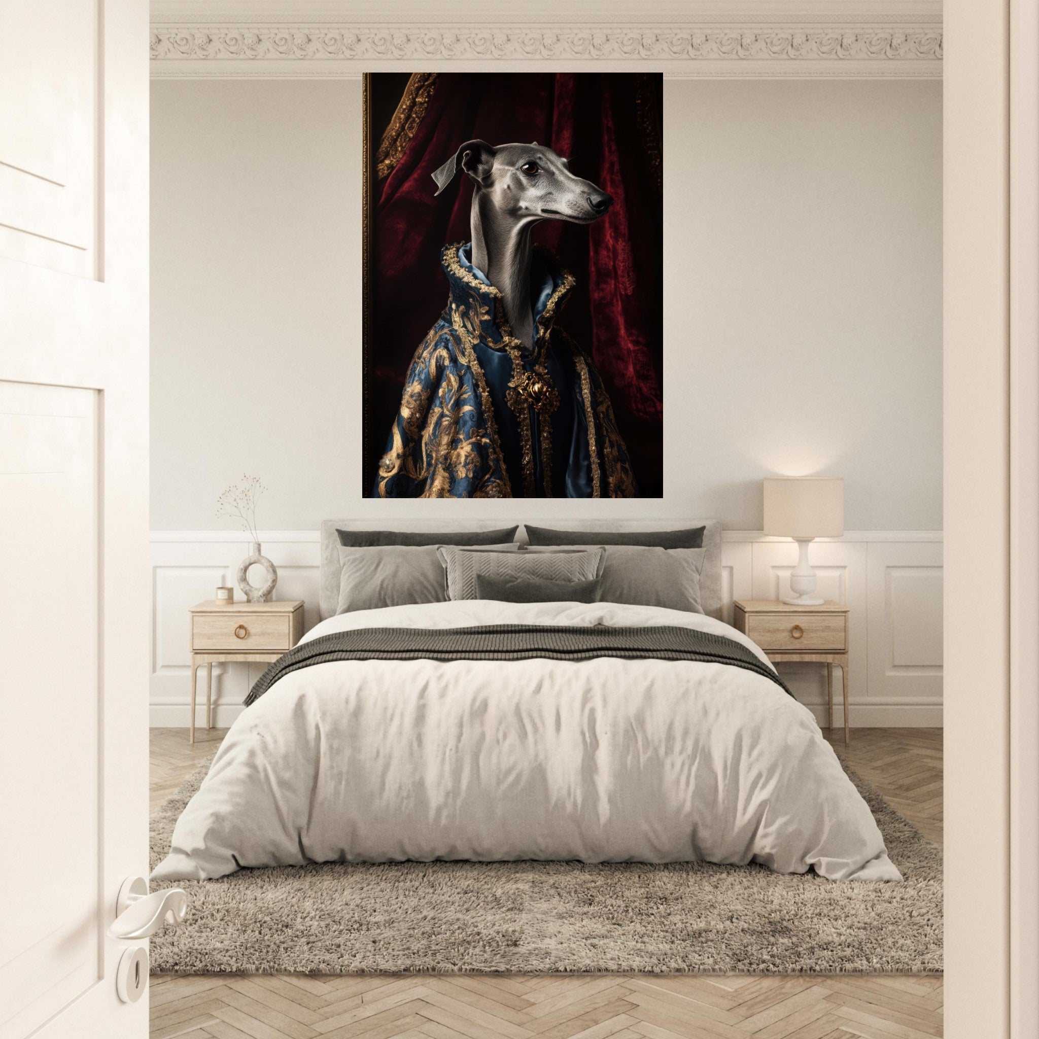 Fine Art Poster Portrait - Elegant Baroque Greyhound Portrait A sleek grey 2 - Shop Ai Art WebShop - Digital Art online Store
