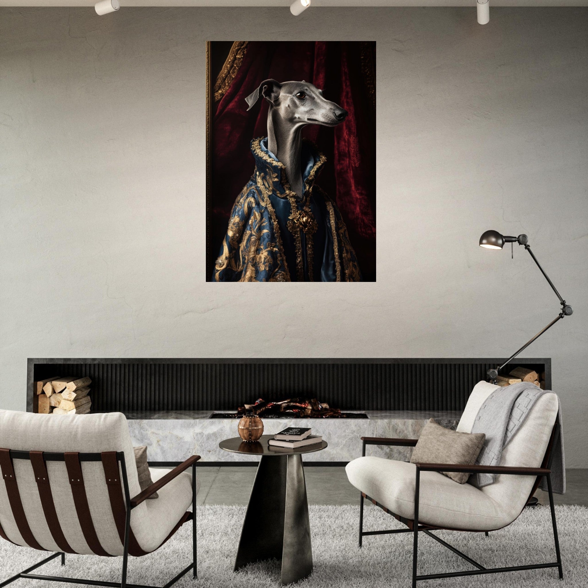Fine Art Poster Portrait - Elegant Baroque Greyhound Portrait A sleek grey 2 - Shop Ai Art WebShop - Digital Art online Store