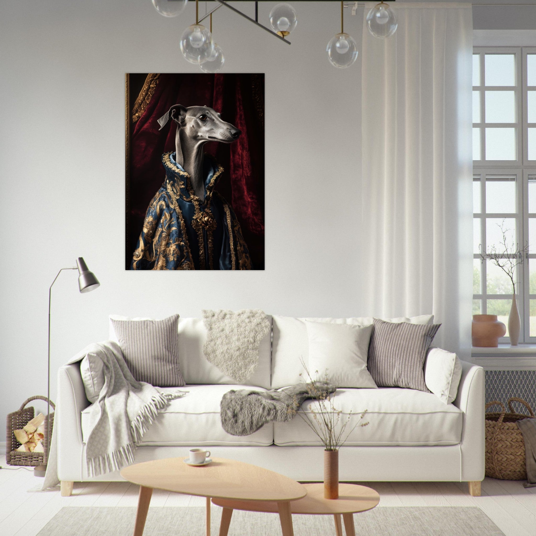 Fine Art Poster Portrait - Elegant Baroque Greyhound Portrait A sleek grey 2 - Shop Ai Art WebShop - Digital Art online Store