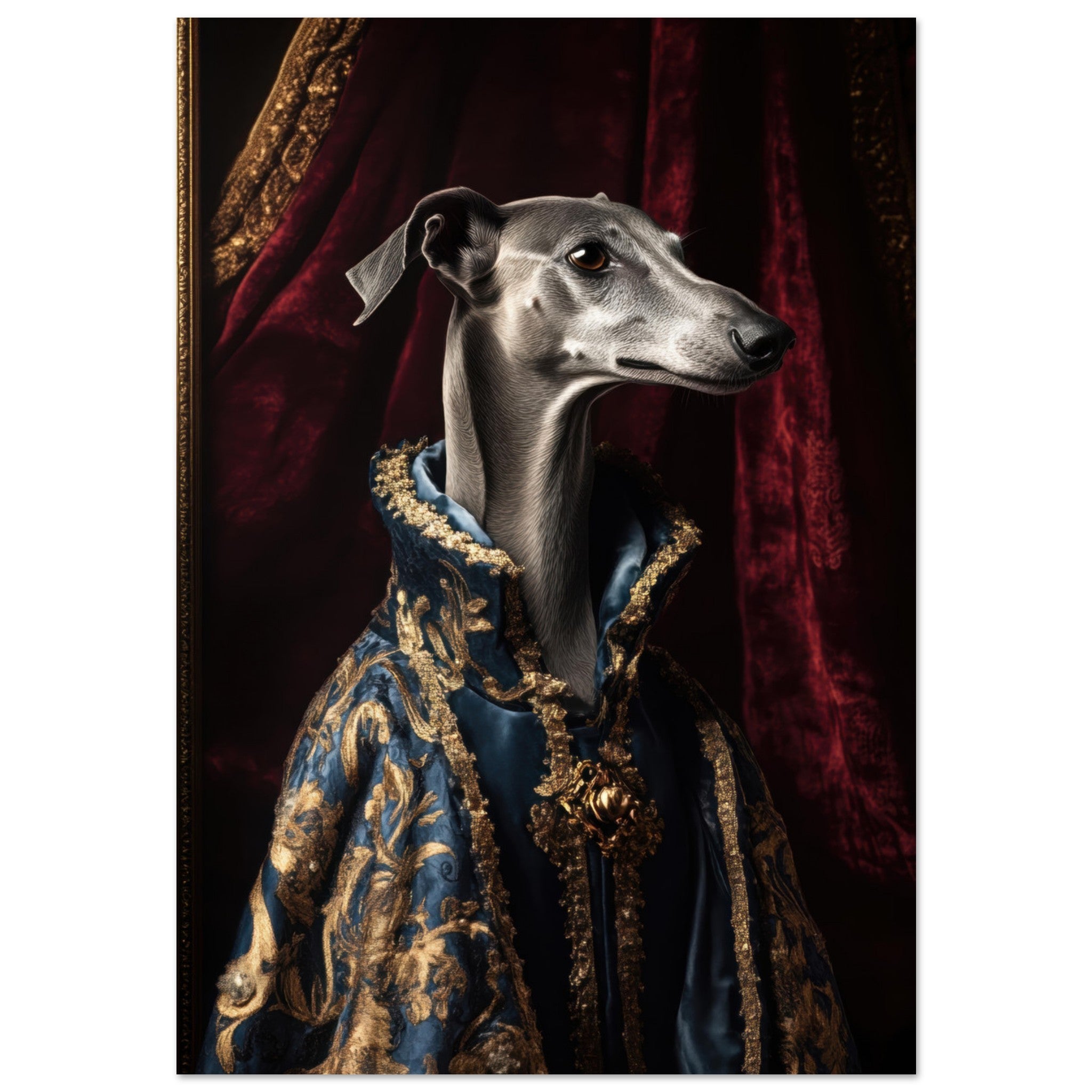 Fine Art Poster Portrait - Elegant Baroque Greyhound Portrait A sleek grey 2 - Shop Ai Art WebShop - Digital Art online Store