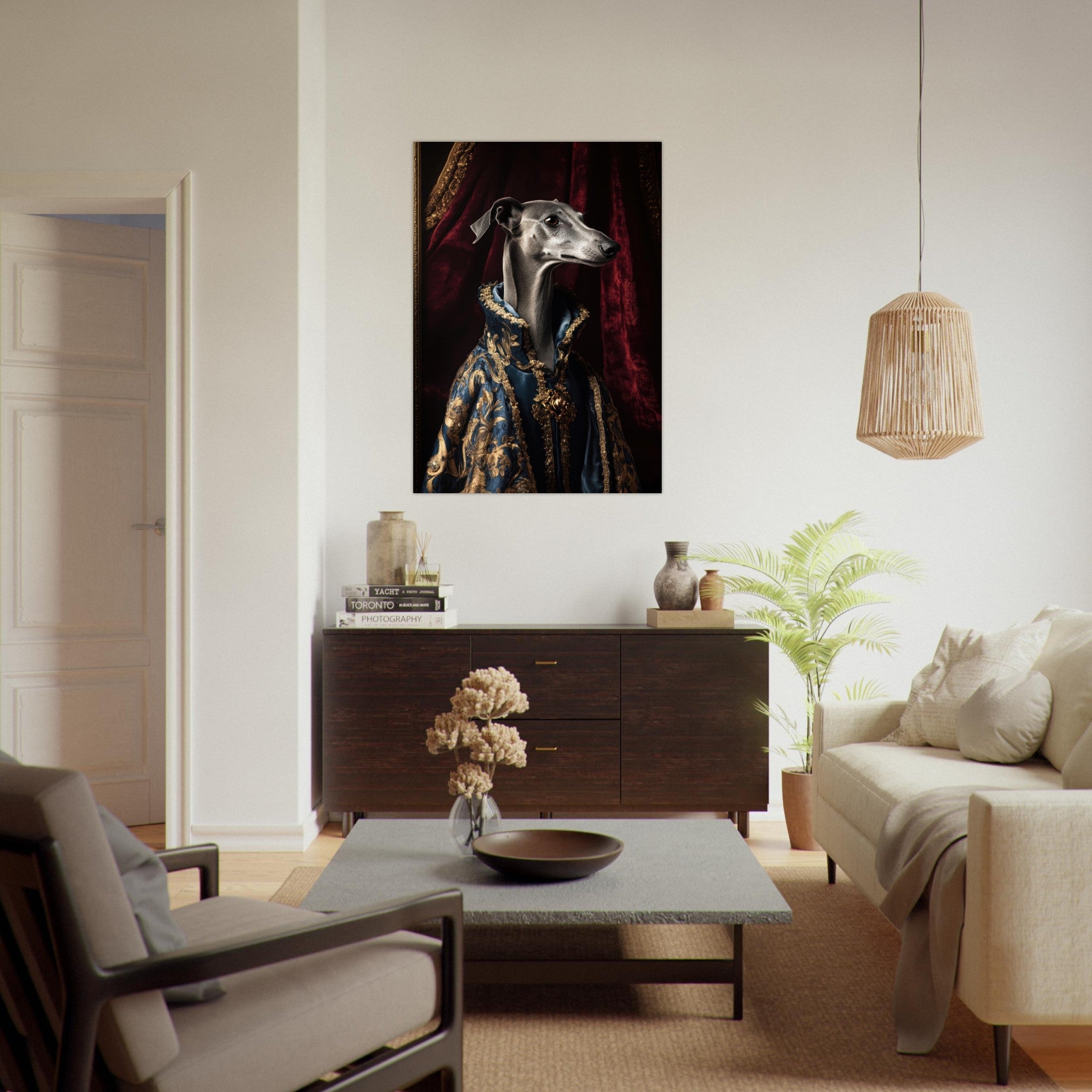Fine Art Poster Portrait - Elegant Baroque Greyhound Portrait A sleek grey 2 - Shop Ai Art WebShop - Digital Art online Store