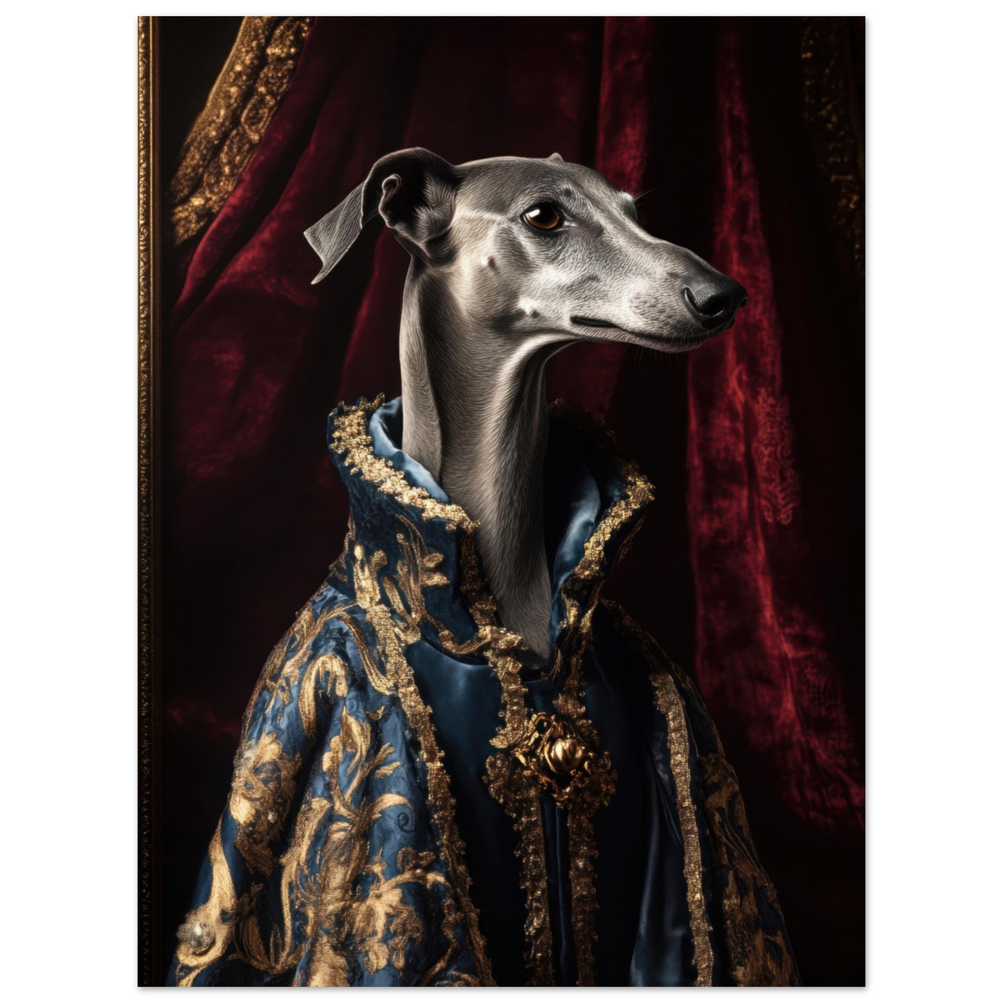 Fine Art Poster Portrait - Elegant Baroque Greyhound Portrait A sleek grey 2 - Shop Ai Art WebShop - Digital Art online Store