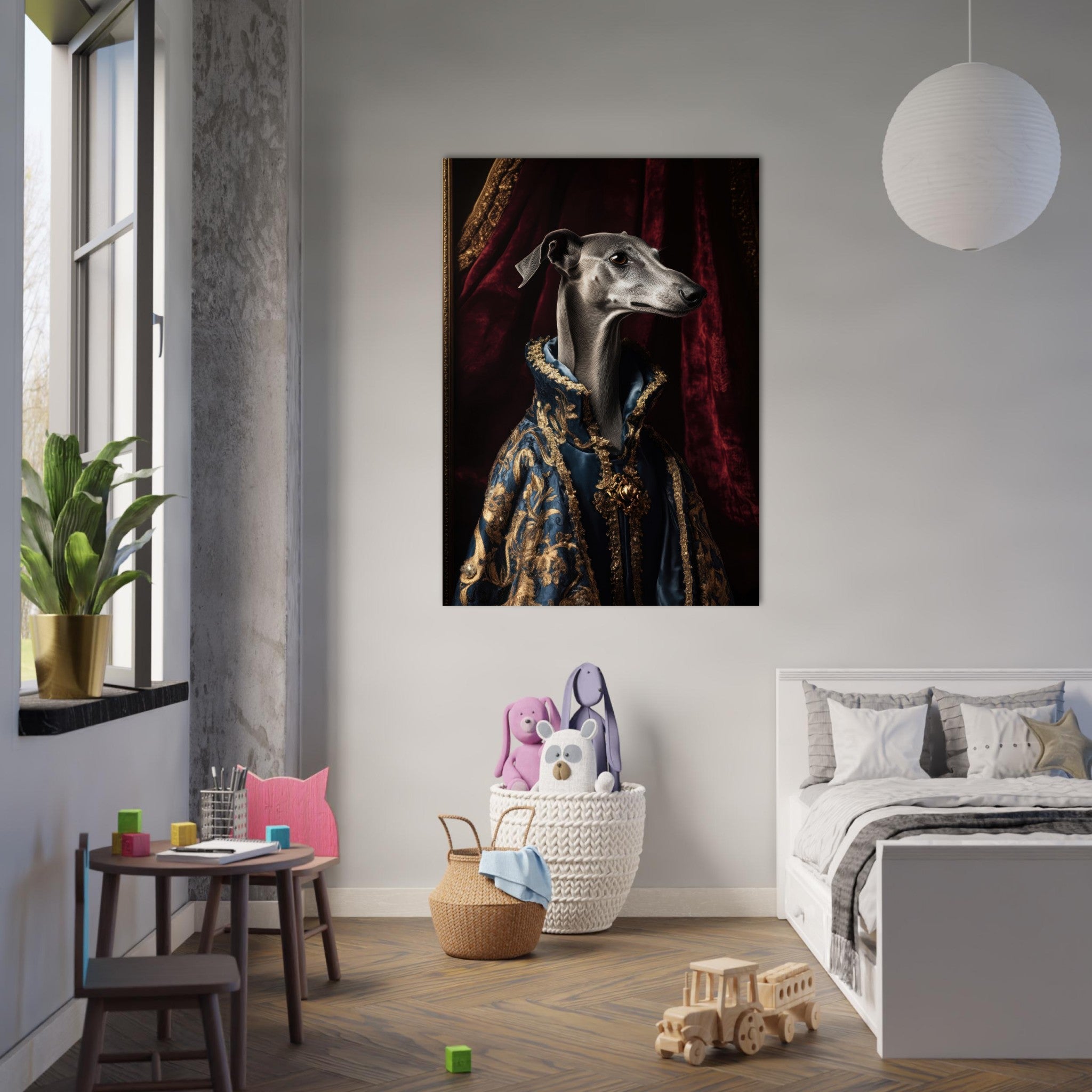 Fine Art Poster Portrait - Elegant Baroque Greyhound Portrait A sleek grey 2 - Shop Ai Art WebShop - Digital Art online Store