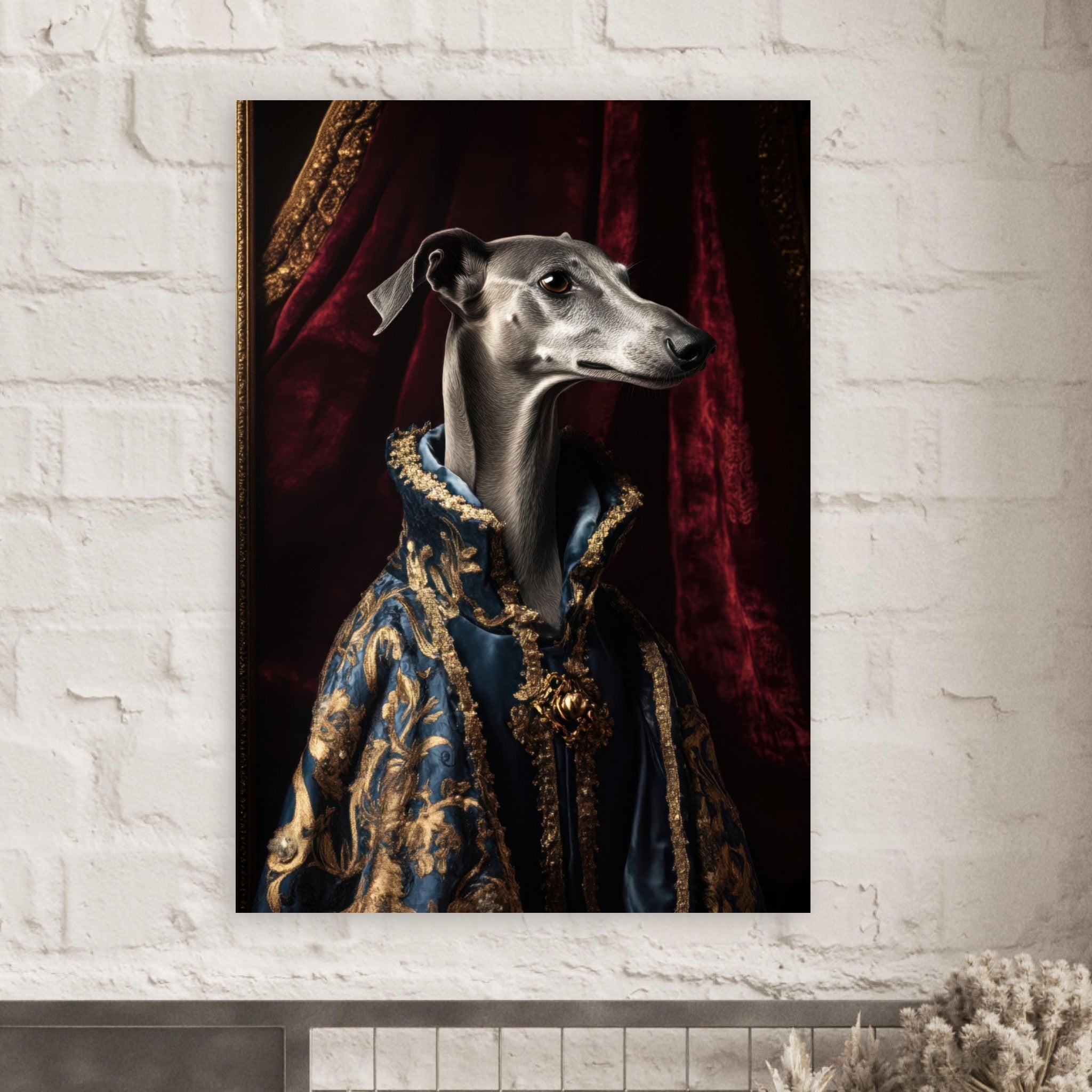 Fine Art Poster Portrait - Elegant Baroque Greyhound Portrait A sleek grey 2 - Shop Ai Art WebShop - Digital Art online Store