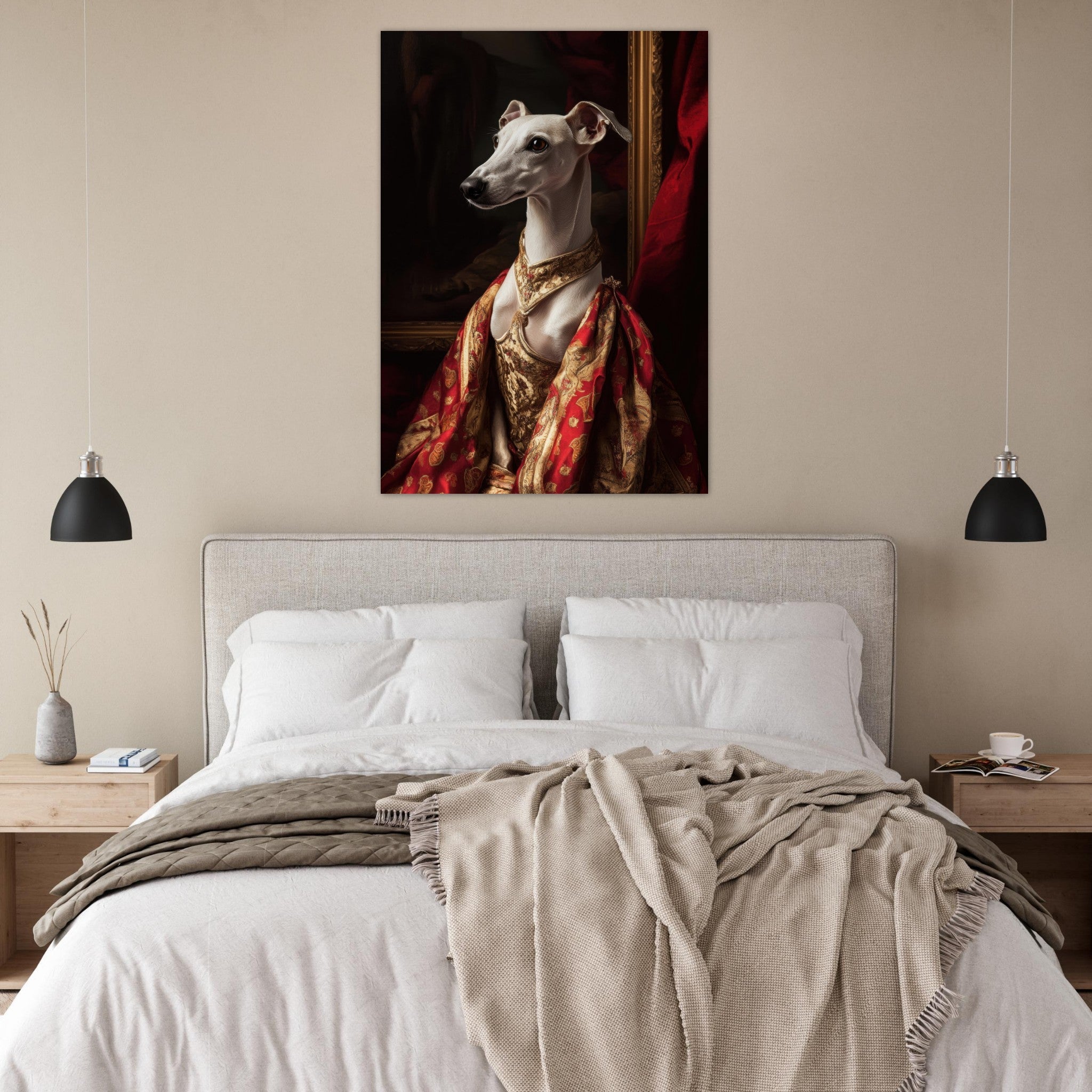 Fine Art Poster Portrait - Elegant Baroque Greyhound Portrait A sleek grey - Shop Ai Art WebShop - Digital Art online Store