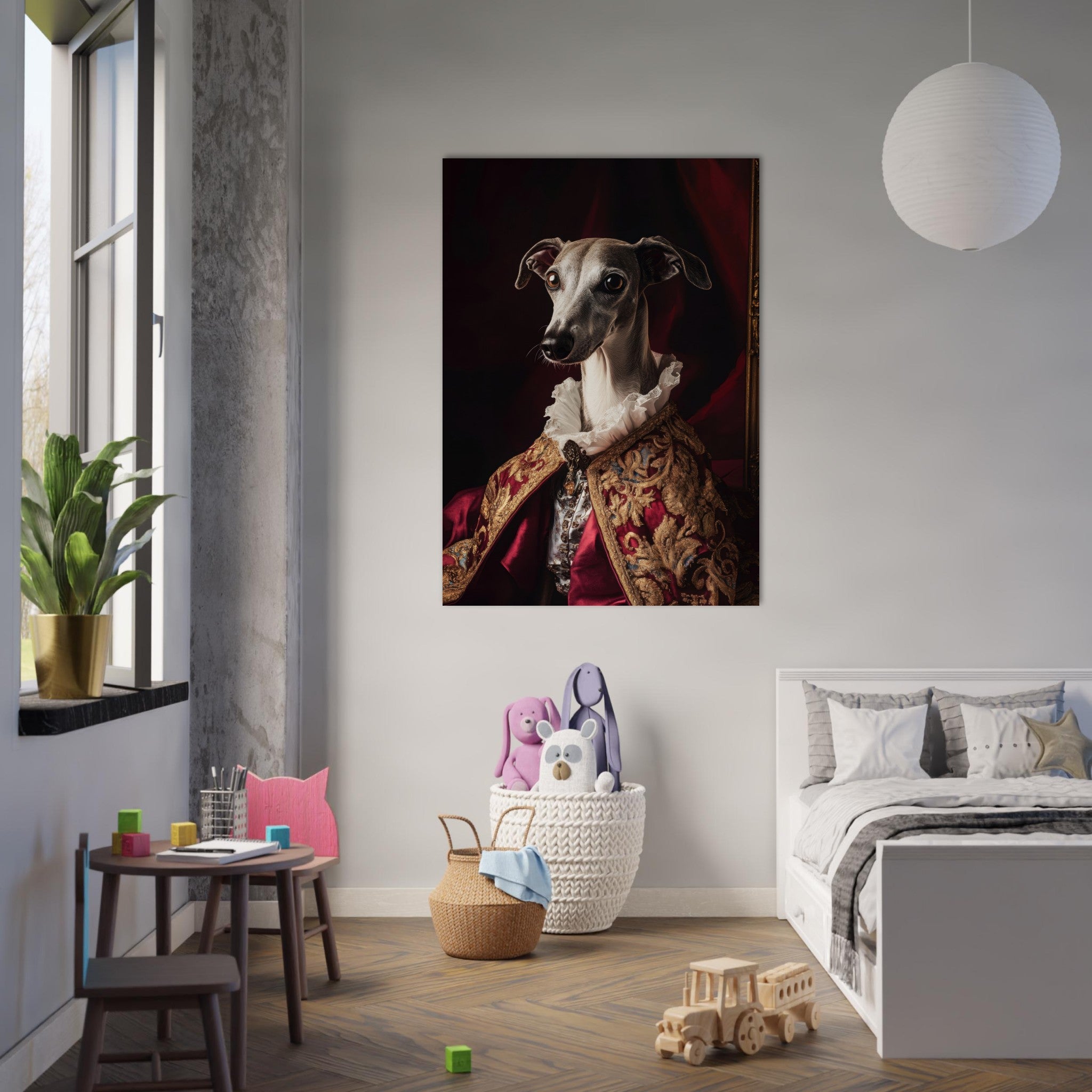 Fine Art Poster Portrait - Elegant Baroque Greyhound Portrait A sleek grey 3 - Shop Ai Art WebShop - Digital Art online Store