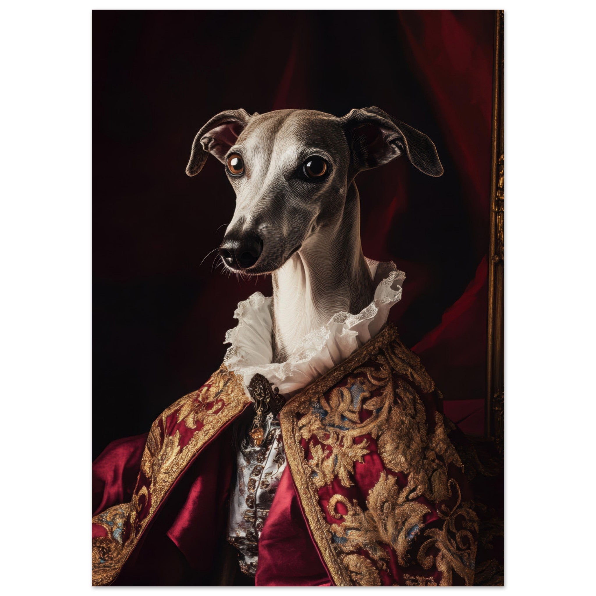Fine Art Poster Portrait - Elegant Baroque Greyhound Portrait A sleek grey 3 - Shop Ai Art WebShop - Digital Art online Store
