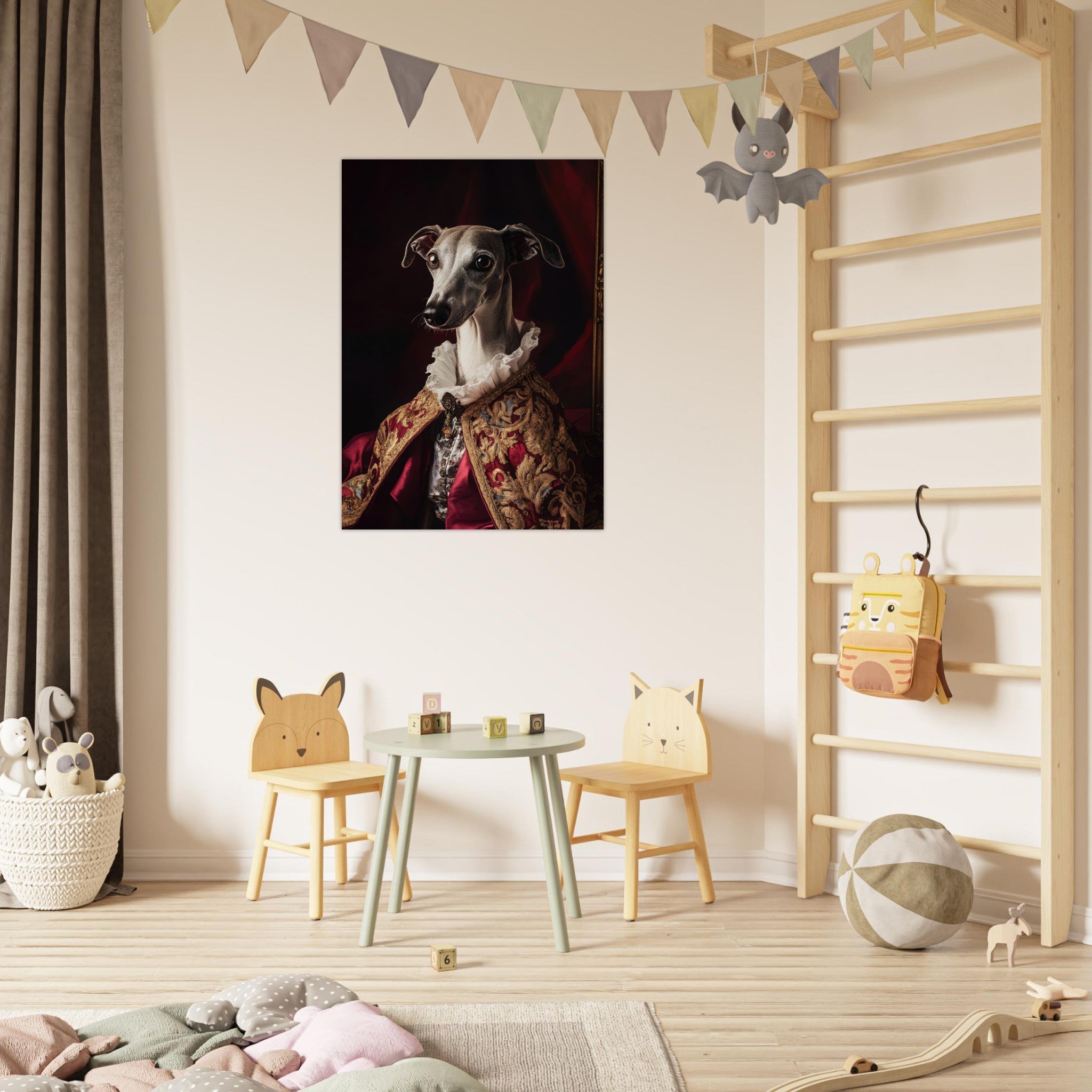 Fine Art Poster Portrait - Elegant Baroque Greyhound Portrait A sleek grey 3 - Shop Ai Art WebShop - Digital Art online Store