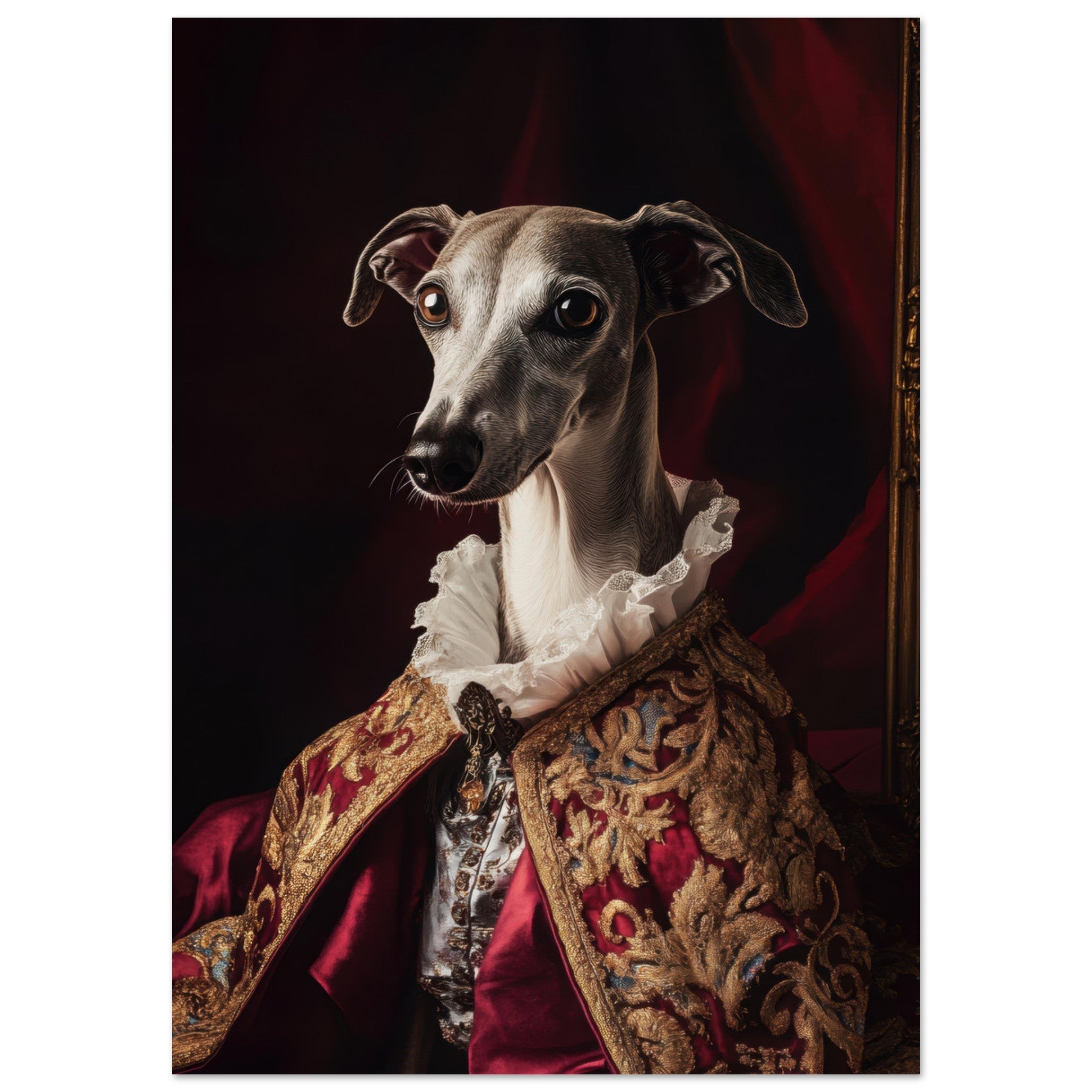 Fine Art Poster Portrait - Elegant Baroque Greyhound Portrait A sleek grey 3 - Shop Ai Art WebShop - Digital Art online Store