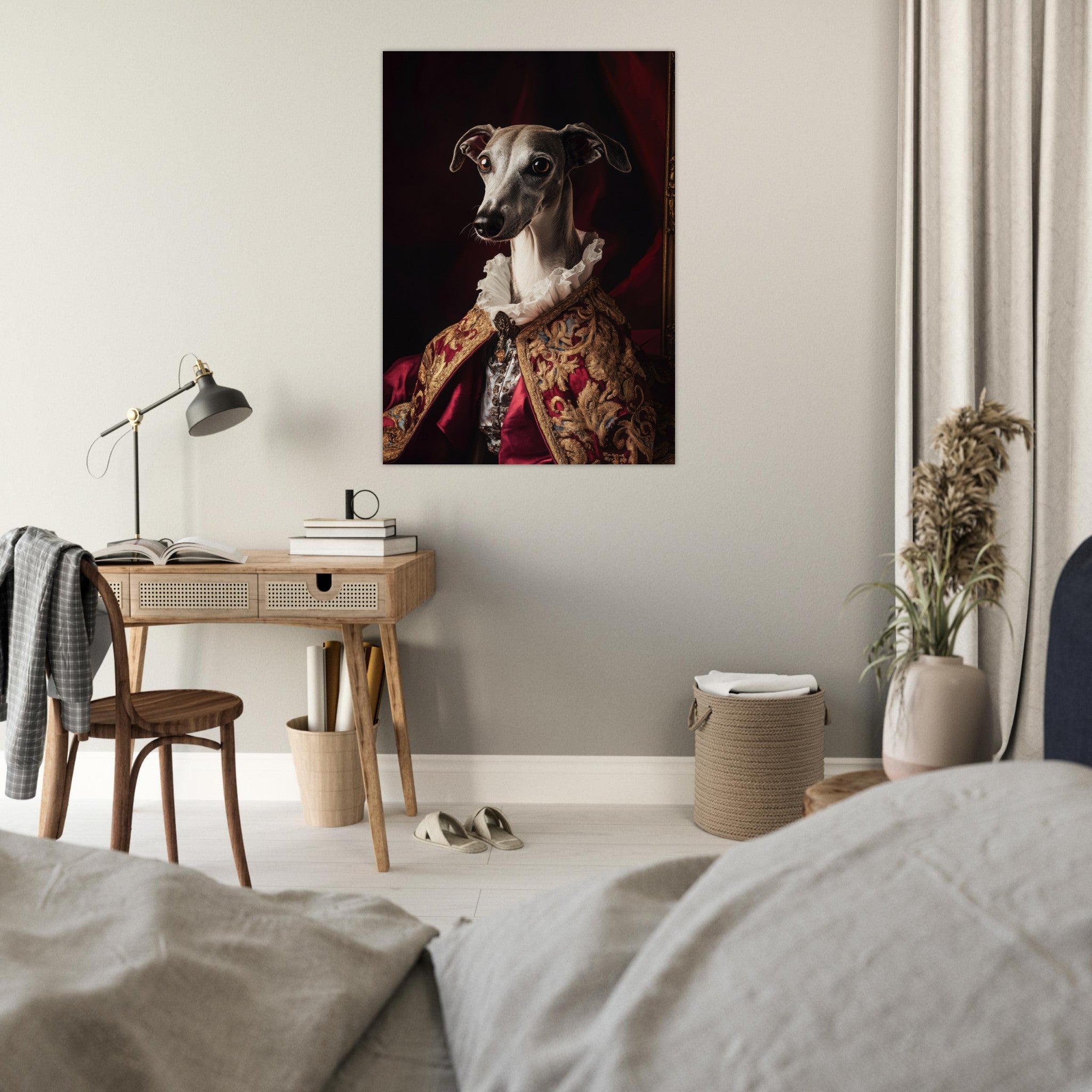 Fine Art Poster Portrait - Elegant Baroque Greyhound Portrait A sleek grey 3 - Shop Ai Art WebShop - Digital Art online Store