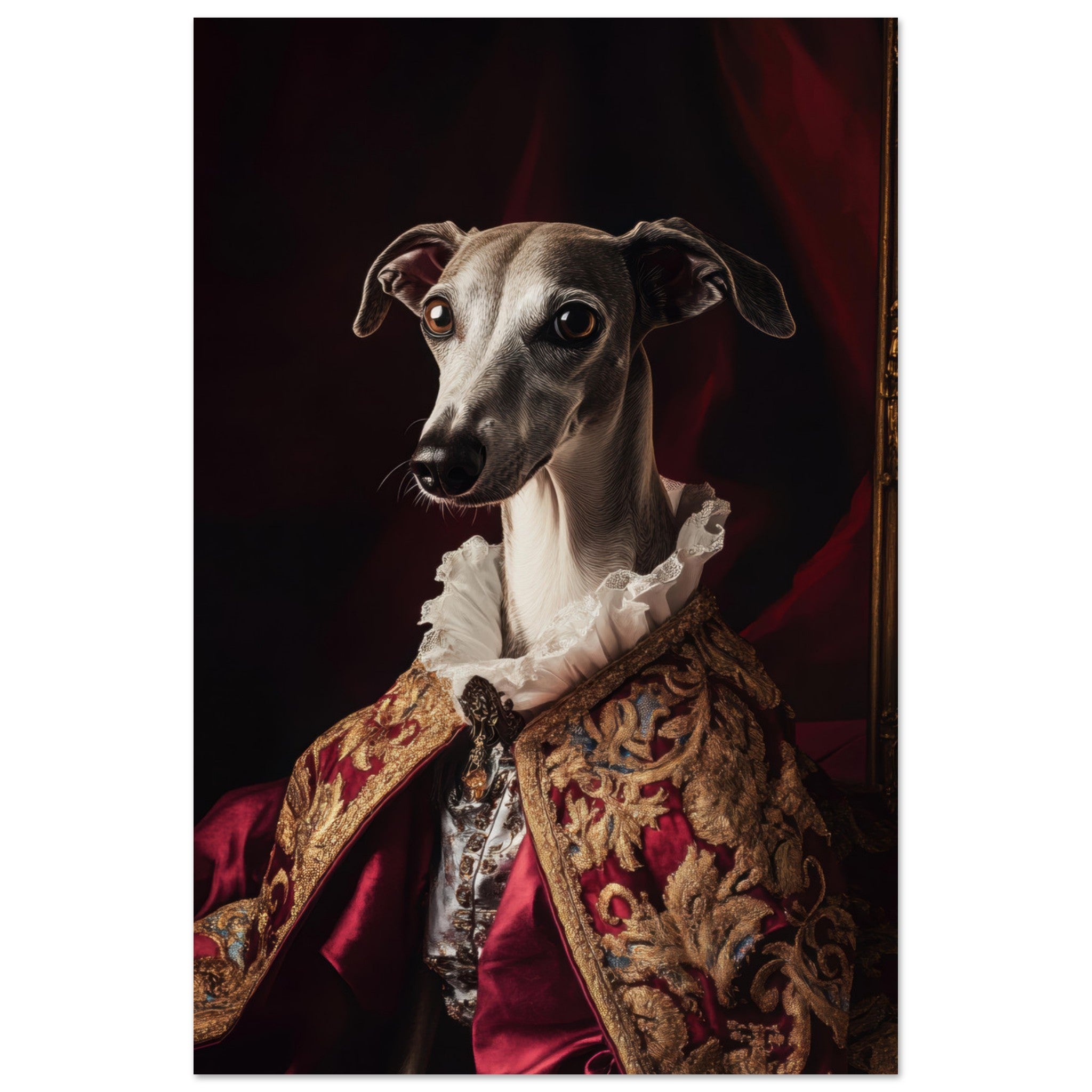 Fine Art Poster Portrait - Elegant Baroque Greyhound Portrait A sleek grey 3 - Shop Ai Art WebShop - Digital Art online Store