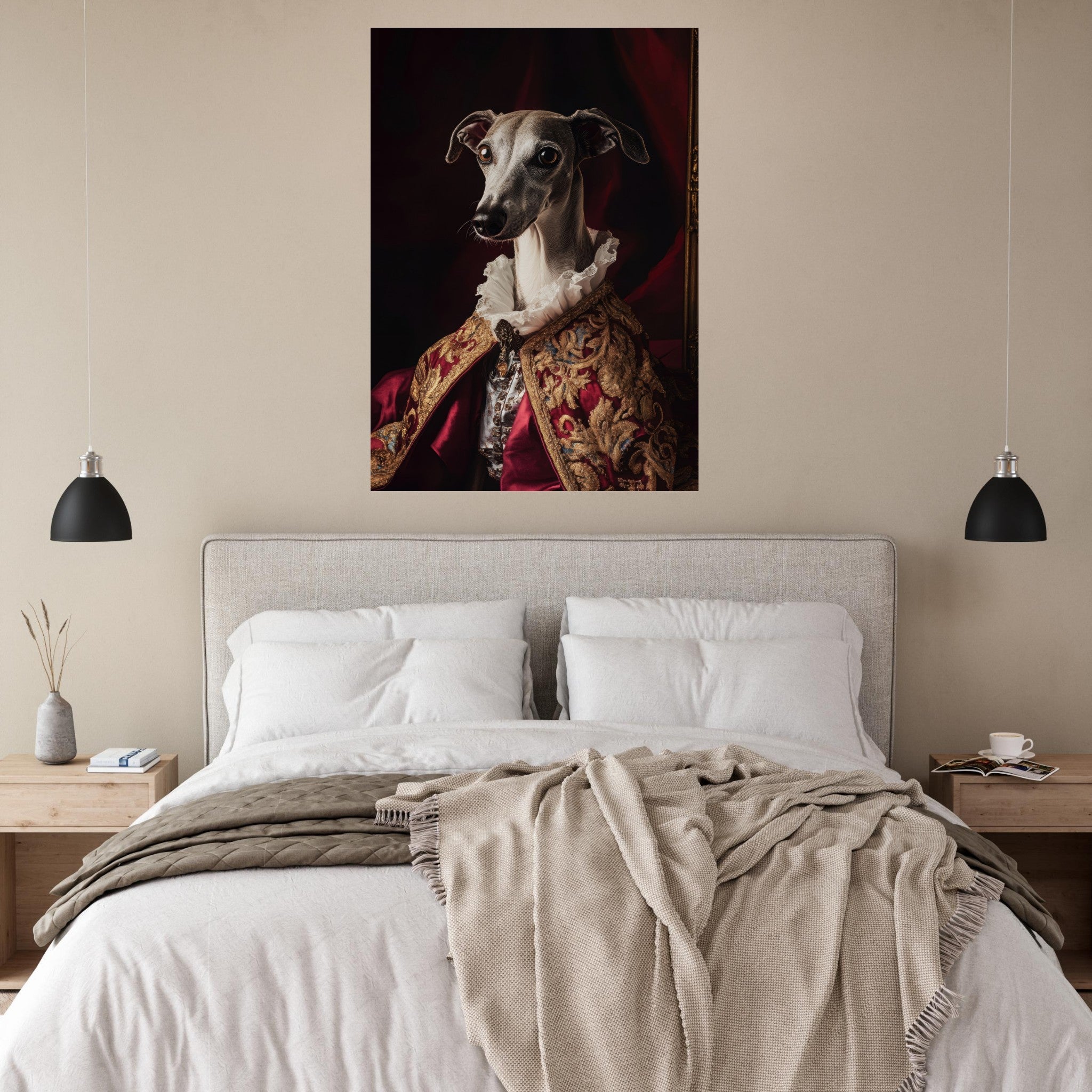 Fine Art Poster Portrait - Elegant Baroque Greyhound Portrait A sleek grey 3 - Shop Ai Art WebShop - Digital Art online Store