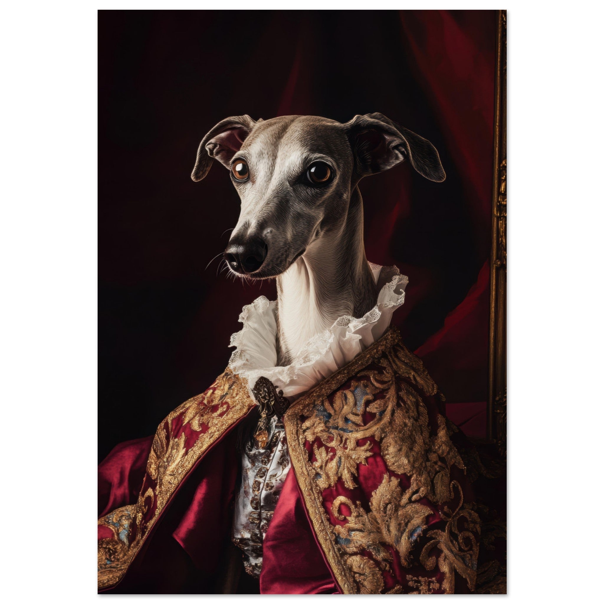 Fine Art Poster Portrait - Elegant Baroque Greyhound Portrait A sleek grey 3 - Shop Ai Art WebShop - Digital Art online Store