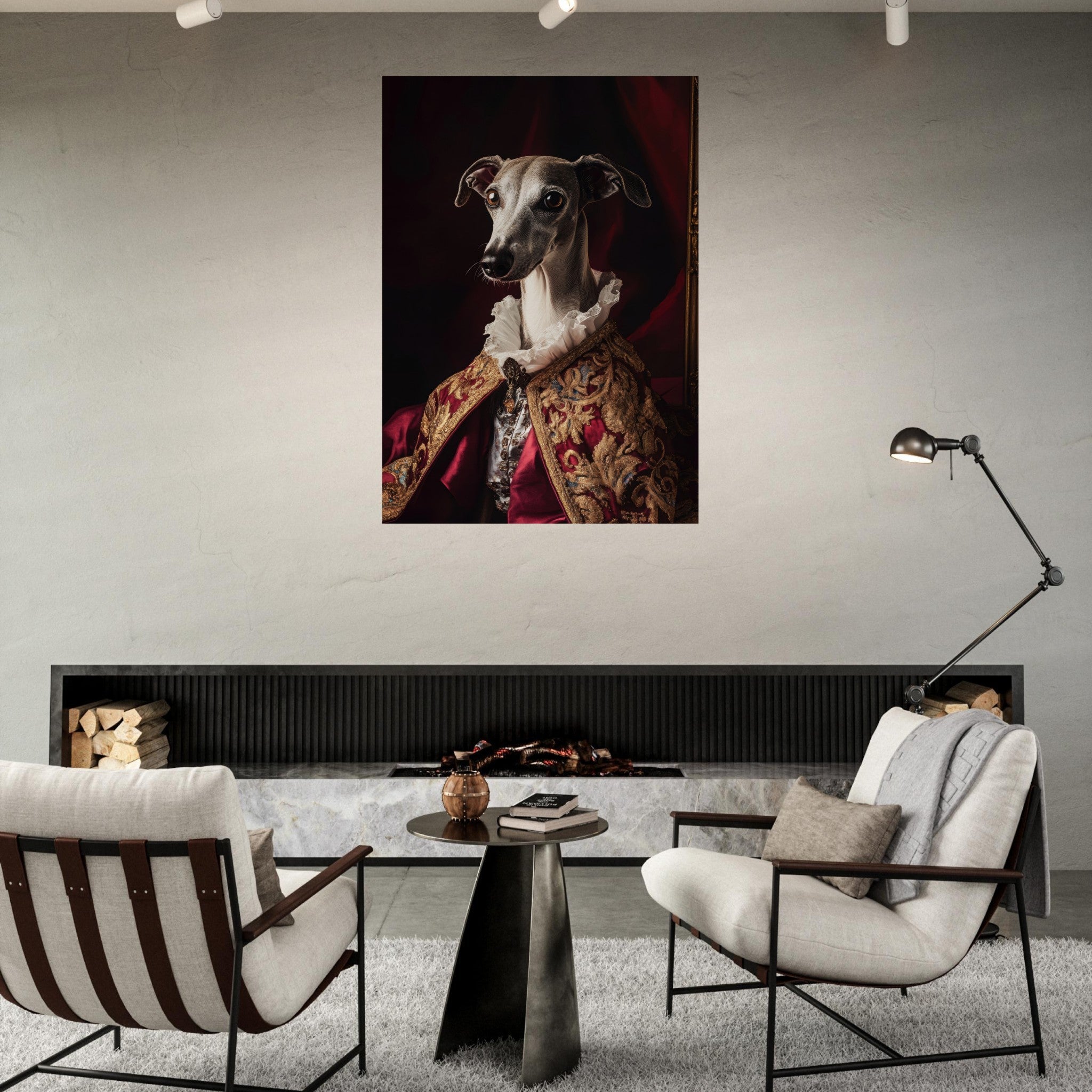 Fine Art Poster Portrait - Elegant Baroque Greyhound Portrait A sleek grey 3 - Shop Ai Art WebShop - Digital Art online Store
