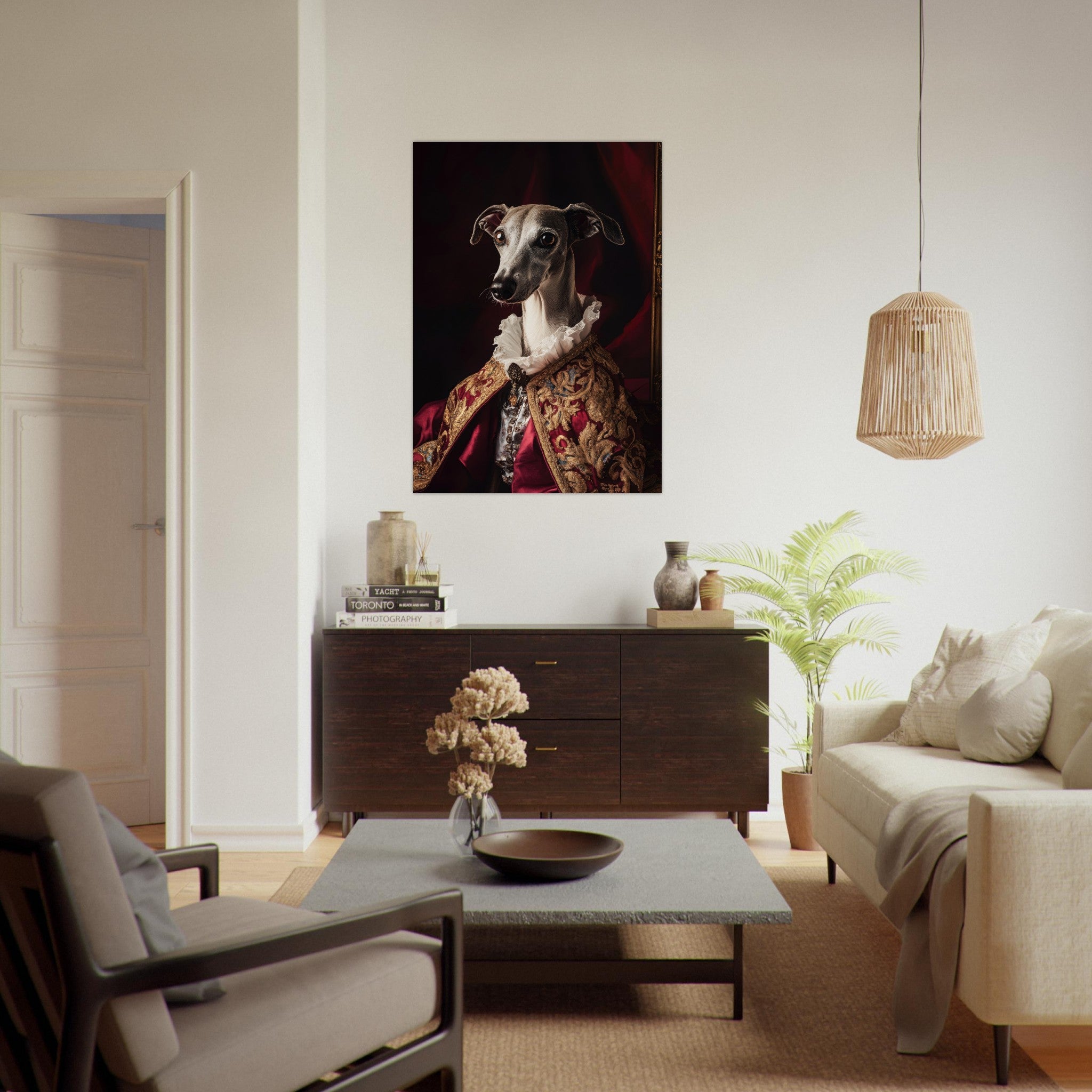 Fine Art Poster Portrait - Elegant Baroque Greyhound Portrait A sleek grey 3 - Shop Ai Art WebShop - Digital Art online Store