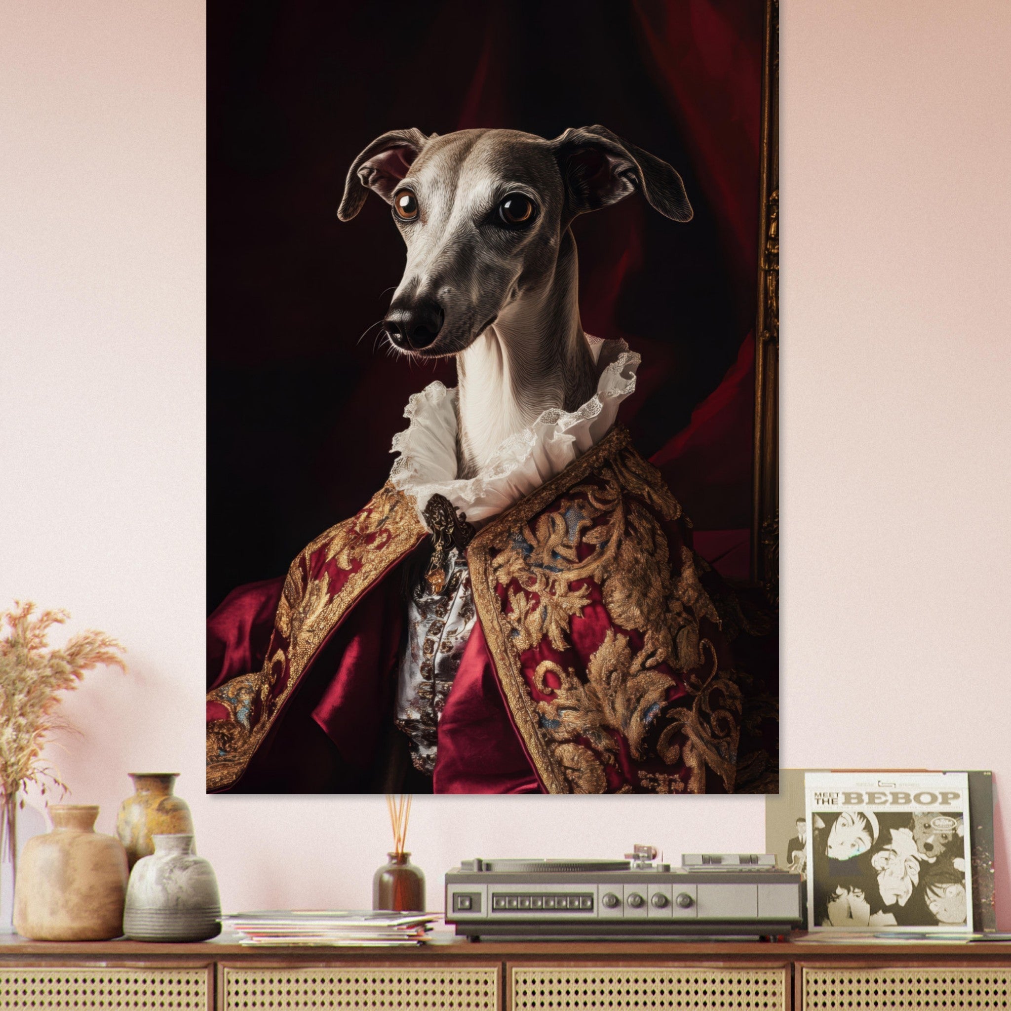 Fine Art Poster Portrait - Elegant Baroque Greyhound Portrait A sleek grey 3 - Shop Ai Art WebShop - Digital Art online Store
