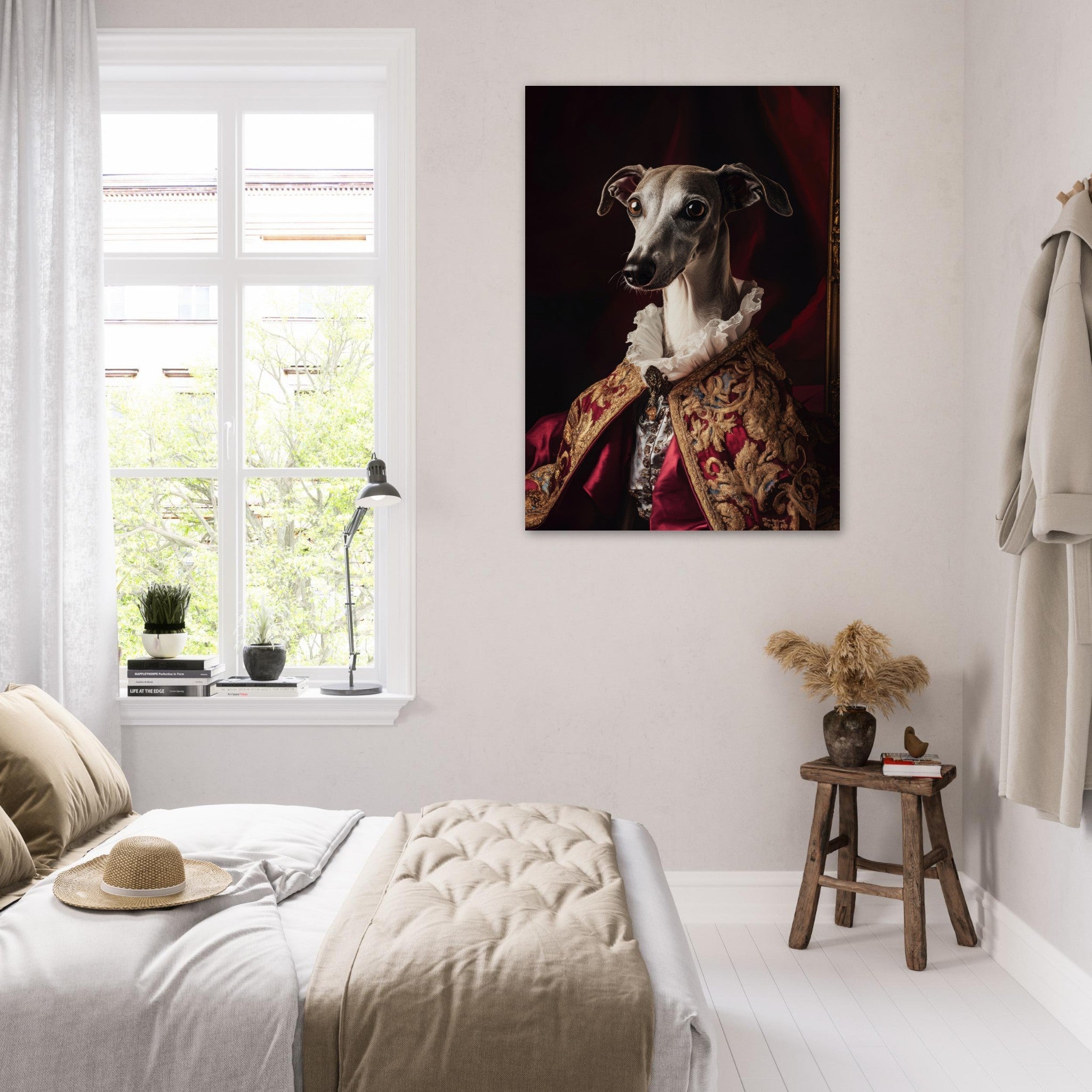 Fine Art Poster Portrait - Elegant Baroque Greyhound Portrait A sleek grey 3 - Shop Ai Art WebShop - Digital Art online Store