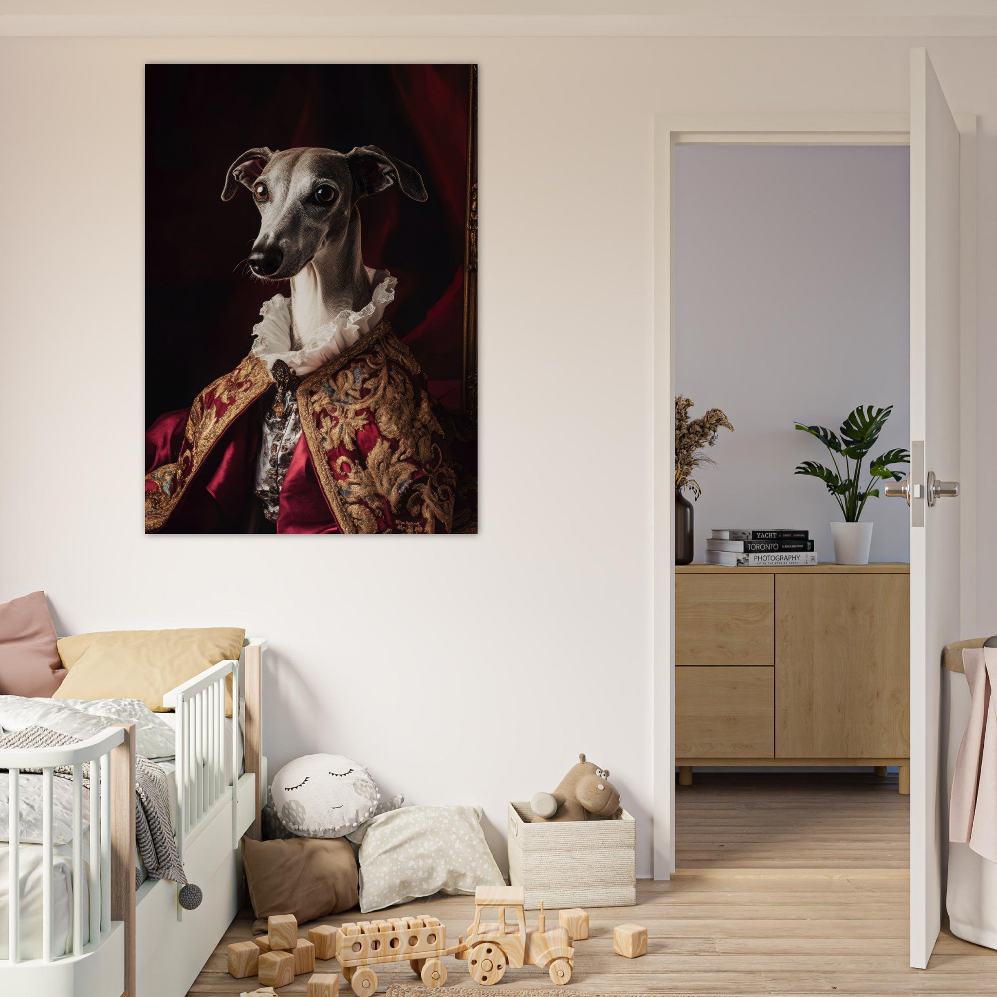 Fine Art Poster Portrait - Elegant Baroque Greyhound Portrait A sleek grey 3 - Shop Ai Art WebShop - Digital Art online Store
