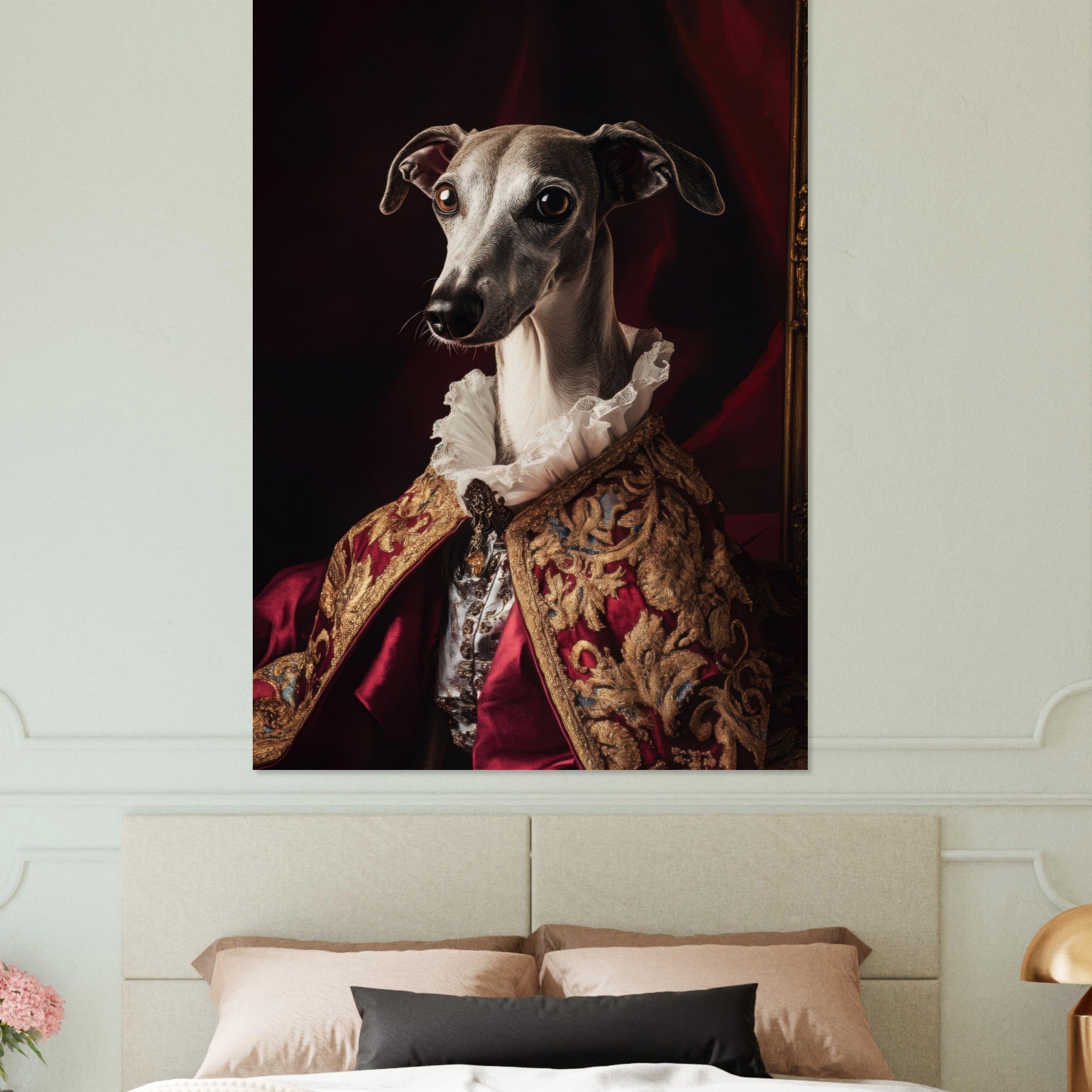 Fine Art Poster Portrait - Elegant Baroque Greyhound Portrait A sleek grey 3 - Shop Ai Art WebShop - Digital Art online Store