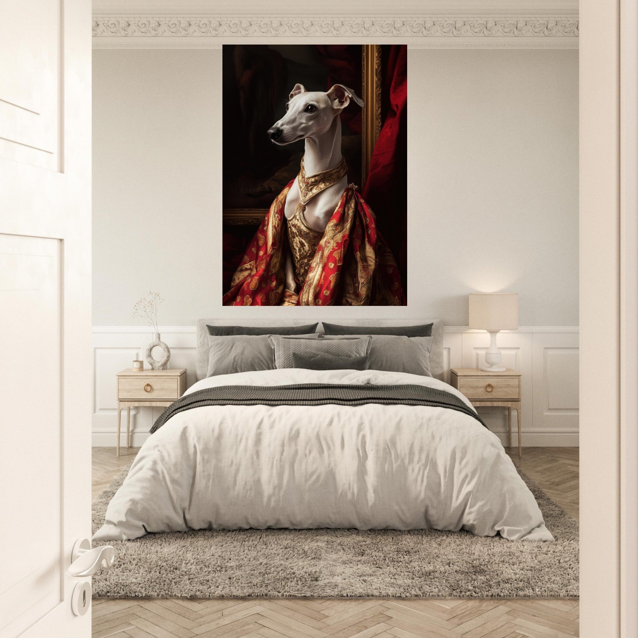 Fine Art Poster Portrait - Elegant Baroque Greyhound Portrait A sleek grey - Shop Ai Art WebShop - Digital Art online Store