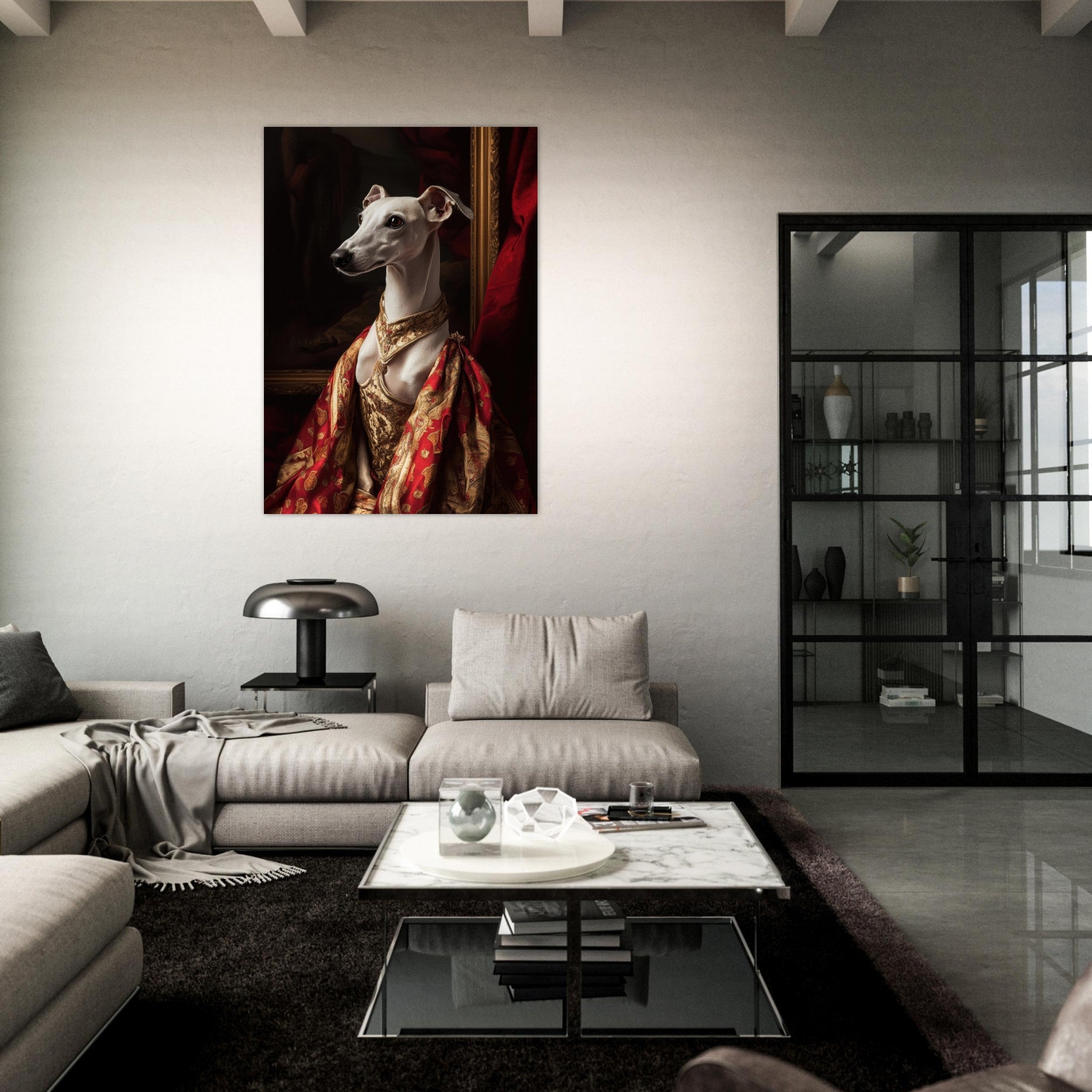 Fine Art Poster Portrait - Elegant Baroque Greyhound Portrait A sleek grey - Shop Ai Art WebShop - Digital Art online Store