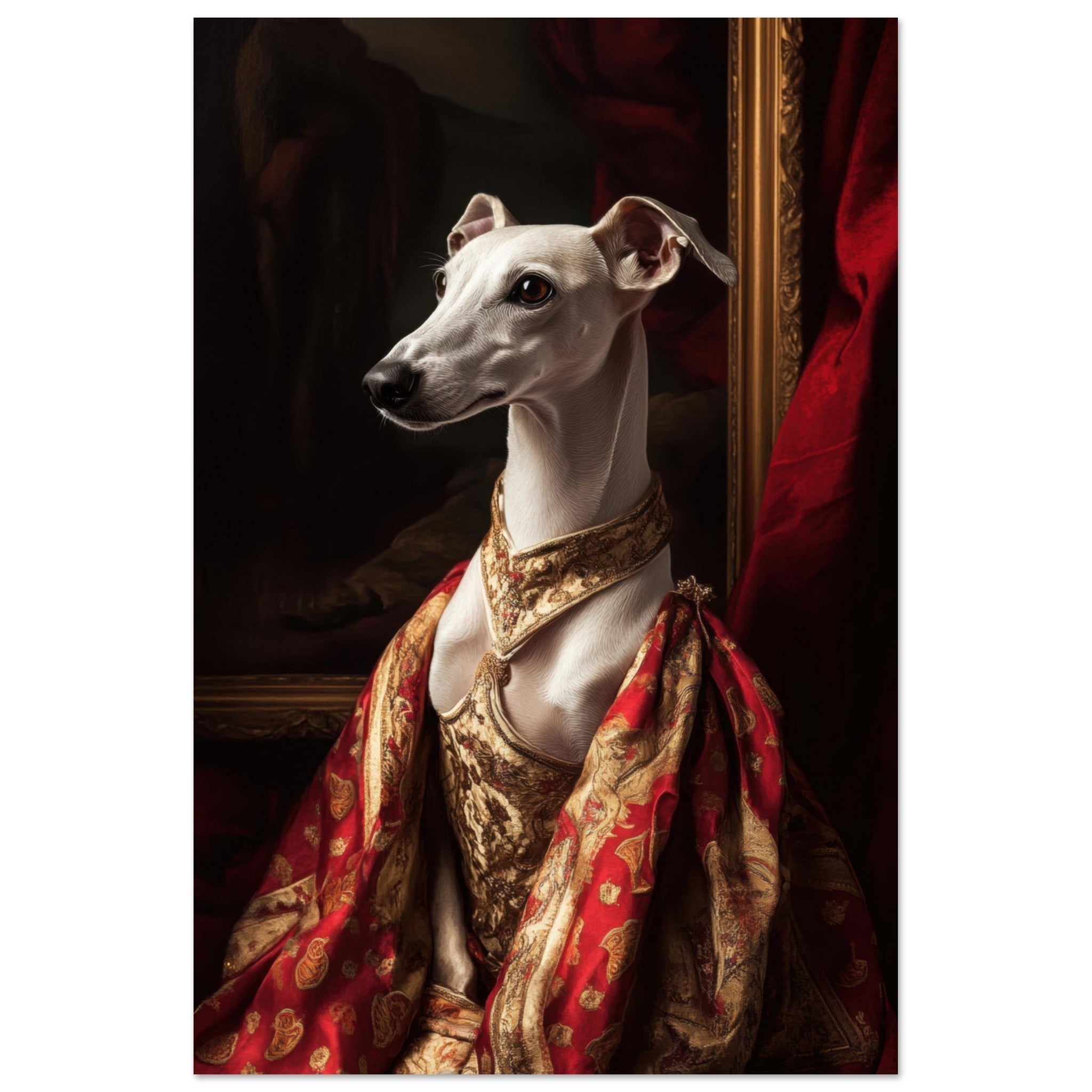 Fine Art Poster Portrait - Elegant Baroque Greyhound Portrait A sleek grey - Shop Ai Art WebShop - Digital Art online Store
