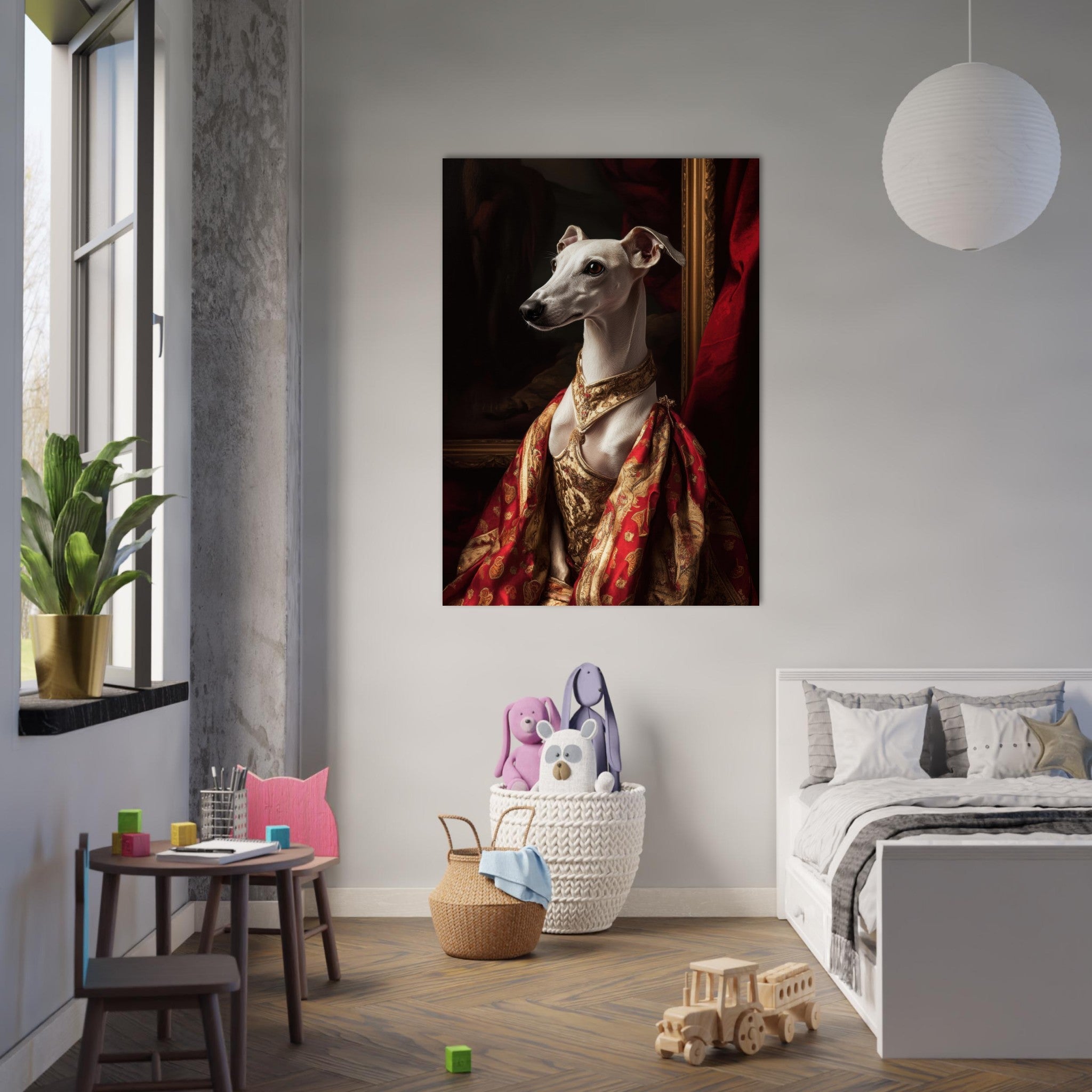 Fine Art Poster Portrait - Elegant Baroque Greyhound Portrait A sleek grey - Shop Ai Art WebShop - Digital Art online Store