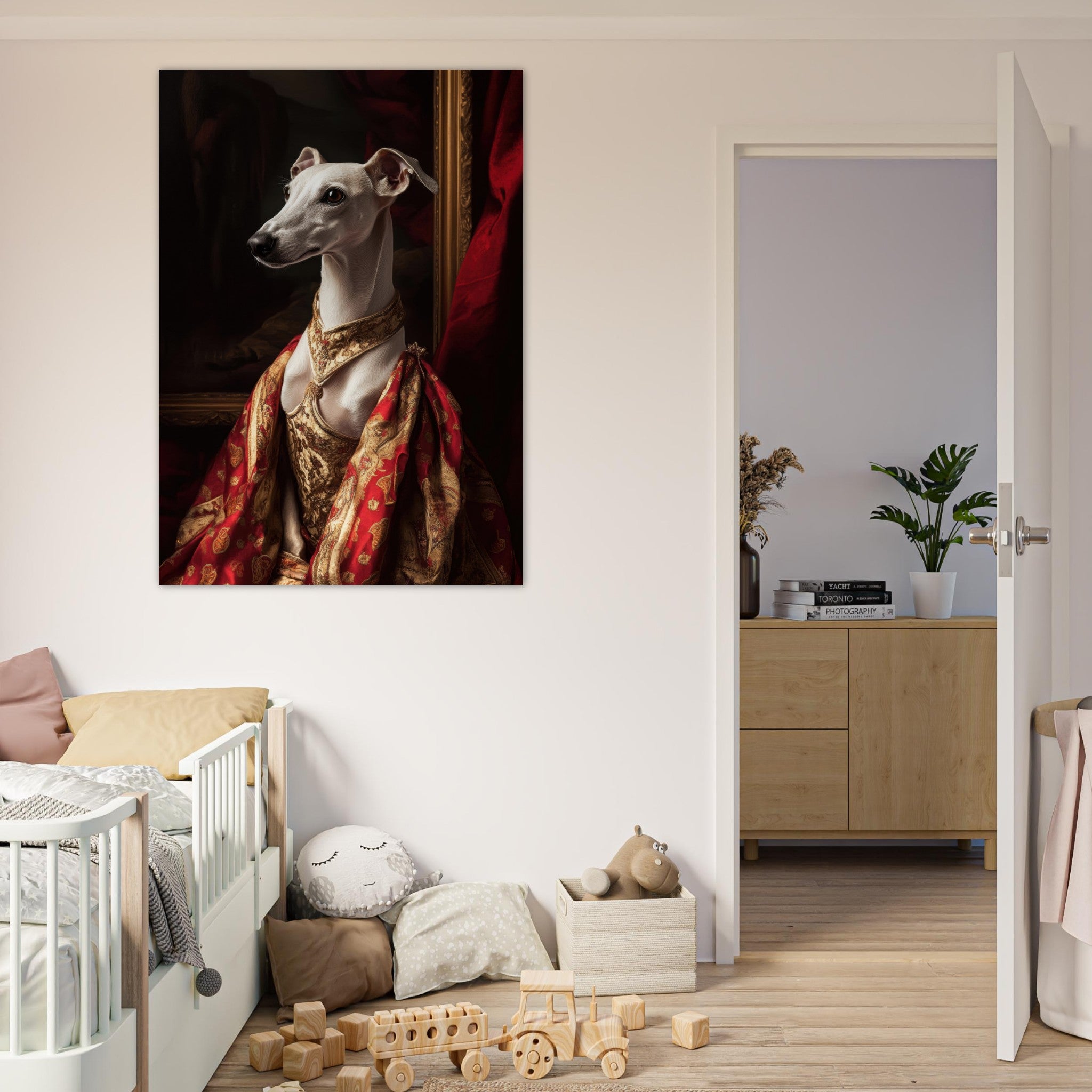 Fine Art Poster Portrait - Elegant Baroque Greyhound Portrait A sleek grey - Shop Ai Art WebShop - Digital Art online Store