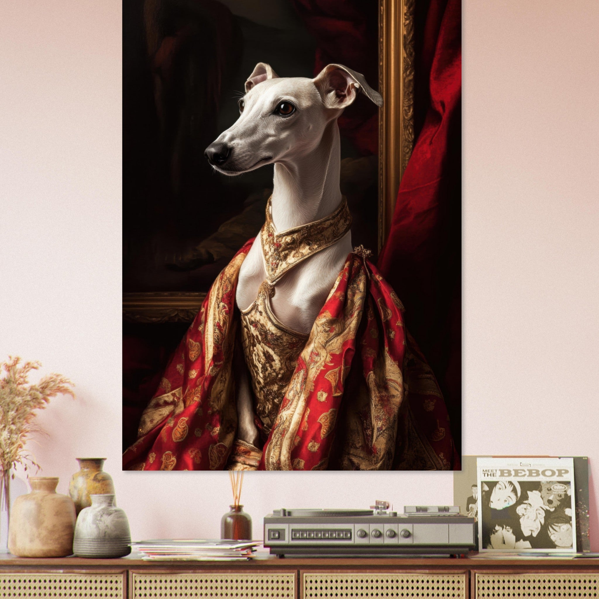 Fine Art Poster Portrait - Elegant Baroque Greyhound Portrait A sleek grey - Shop Ai Art WebShop - Digital Art online Store