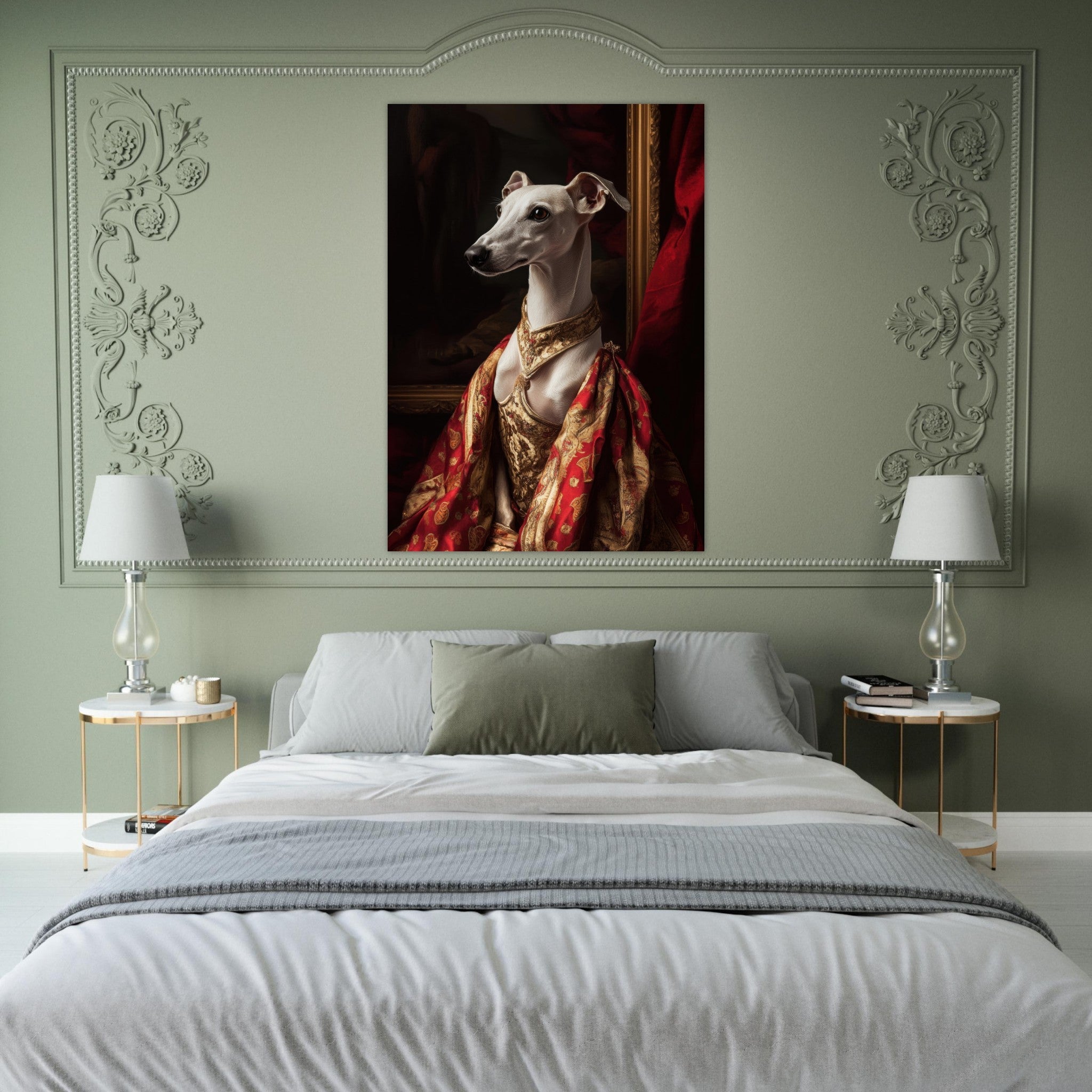 Fine Art Poster Portrait - Elegant Baroque Greyhound Portrait A sleek grey - Shop Ai Art WebShop - Digital Art online Store