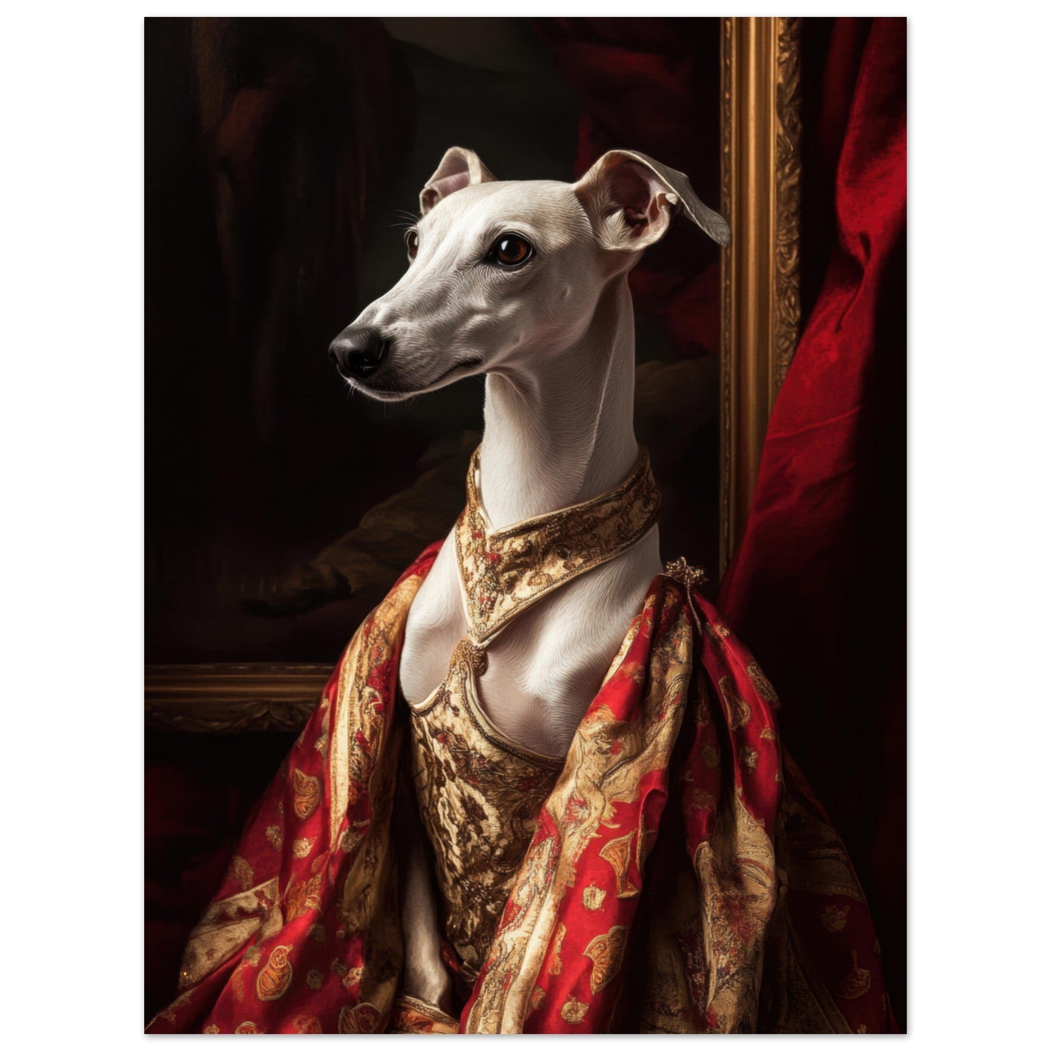 Fine Art Poster Portrait - Elegant Baroque Greyhound Portrait A sleek grey - Shop Ai Art WebShop - Digital Art online Store
