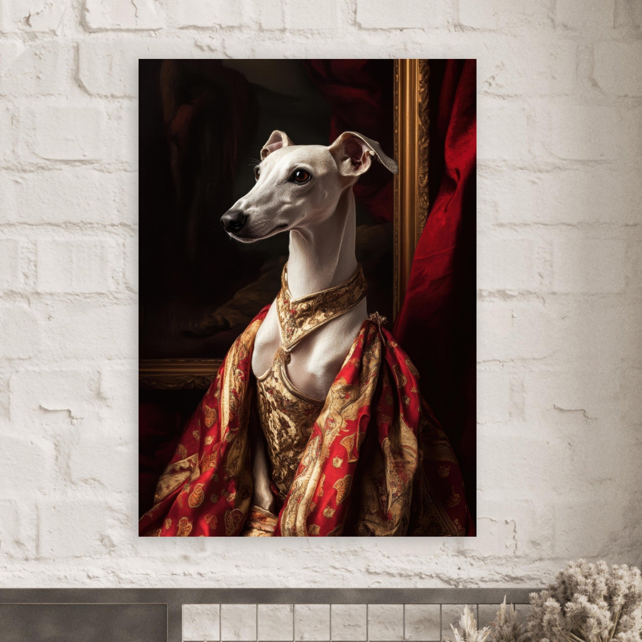 Fine Art Poster Portrait - Elegant Baroque Greyhound Portrait A sleek grey - Shop Ai Art WebShop - Digital Art online Store