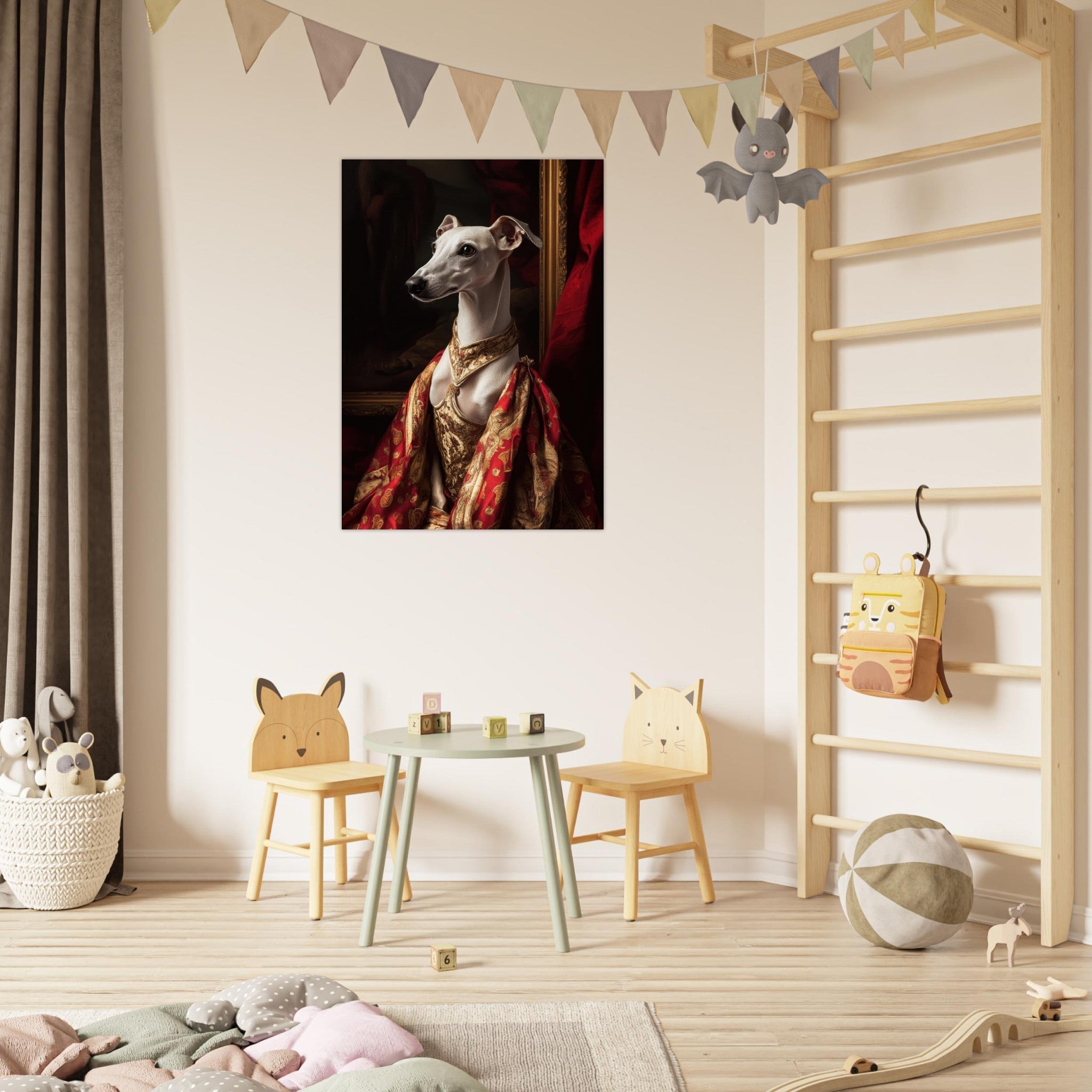 Fine Art Poster Portrait - Elegant Baroque Greyhound Portrait A sleek grey - Shop Ai Art WebShop - Digital Art online Store