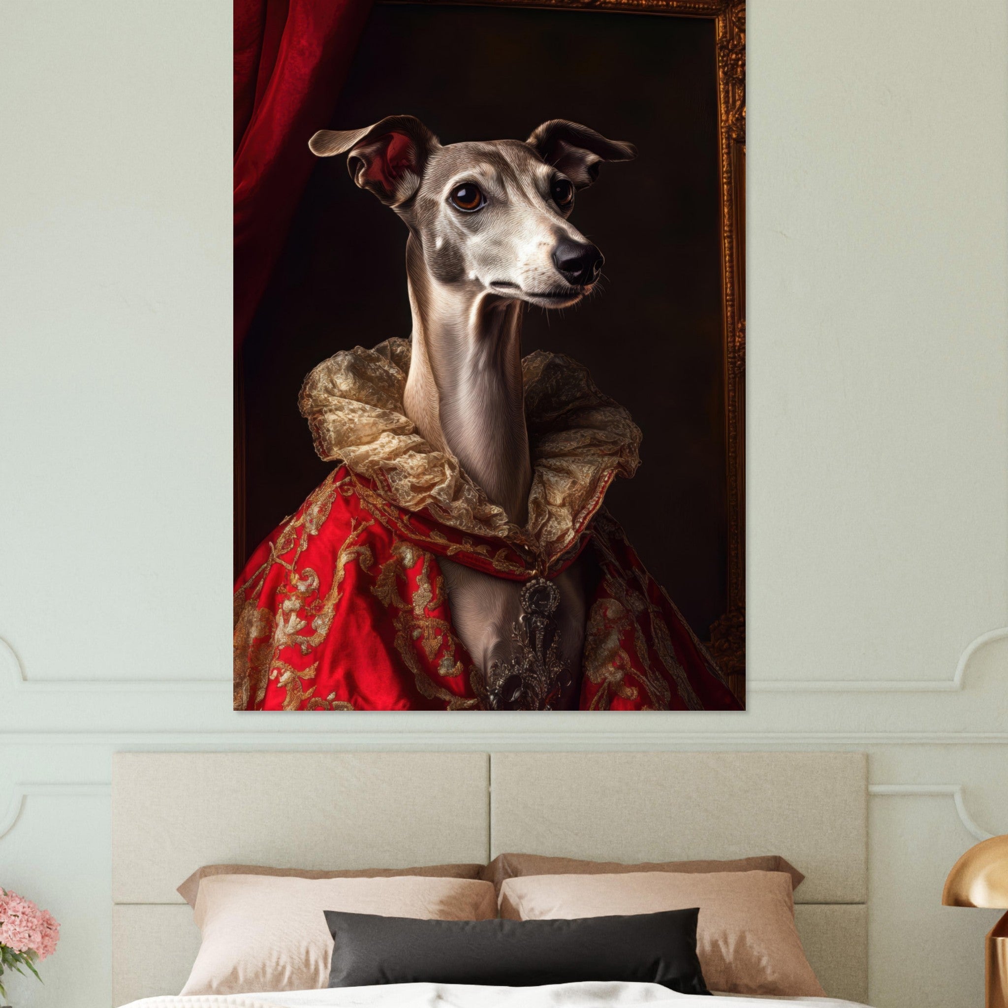 Fine Art Poster Portrait - Elegant Baroque Greyhound Portrait A sleek grey 5 - Shop Ai Art WebShop - Digital Art online Store