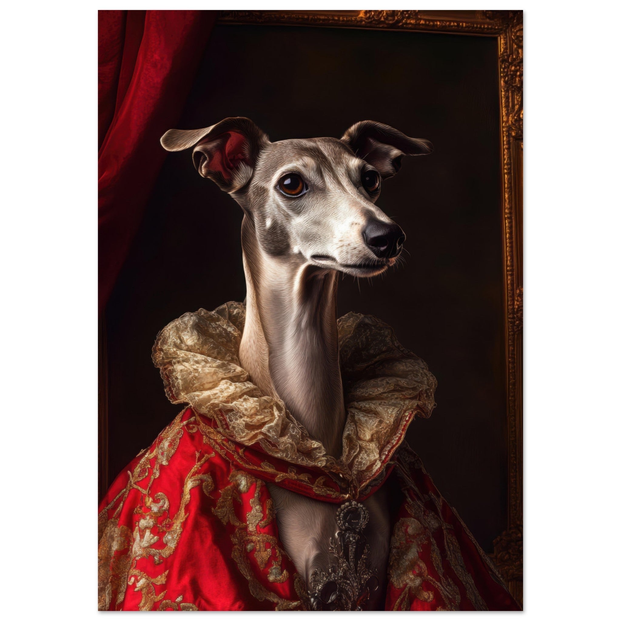 Fine Art Poster Portrait - Elegant Baroque Greyhound Portrait A sleek grey 5 - Shop Ai Art WebShop - Digital Art online Store