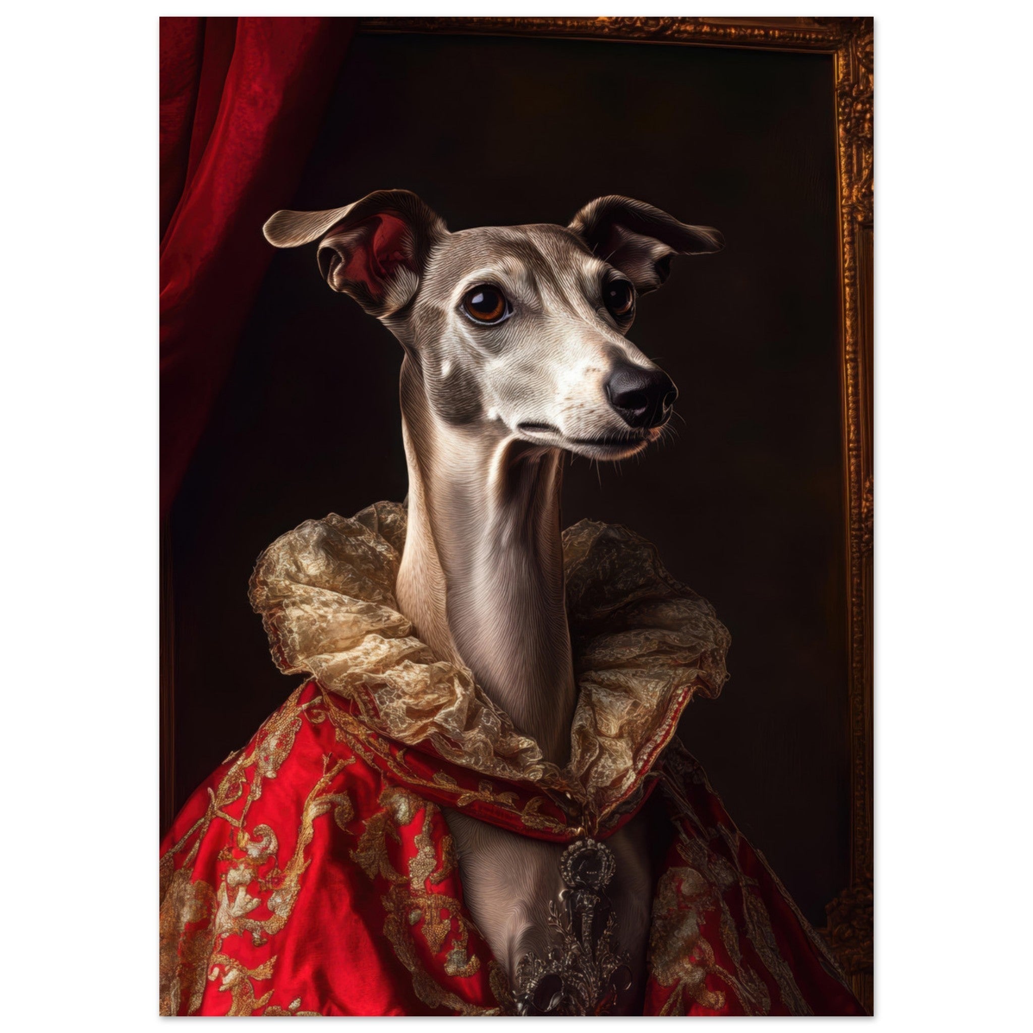 Fine Art Poster Portrait - Elegant Baroque Greyhound Portrait A sleek grey 5 - Shop Ai Art WebShop - Digital Art online Store