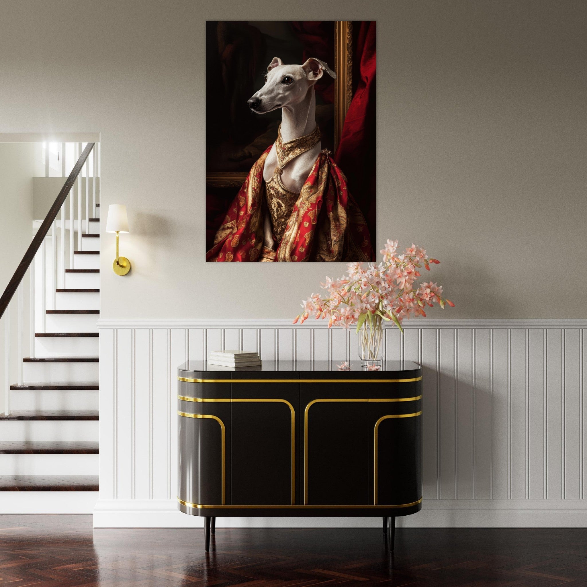 Fine Art Poster Portrait - Elegant Baroque Greyhound Portrait A sleek grey - Shop Ai Art WebShop - Digital Art online Store