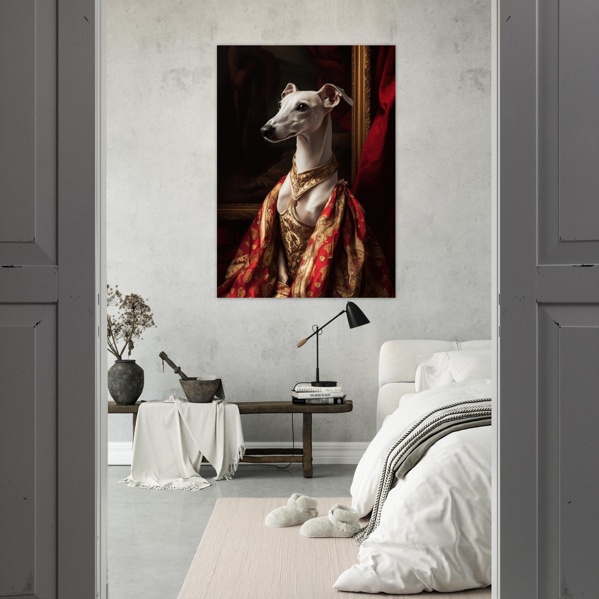 Fine Art Poster Portrait - Elegant Baroque Greyhound Portrait A sleek grey - Shop Ai Art WebShop - Digital Art online Store