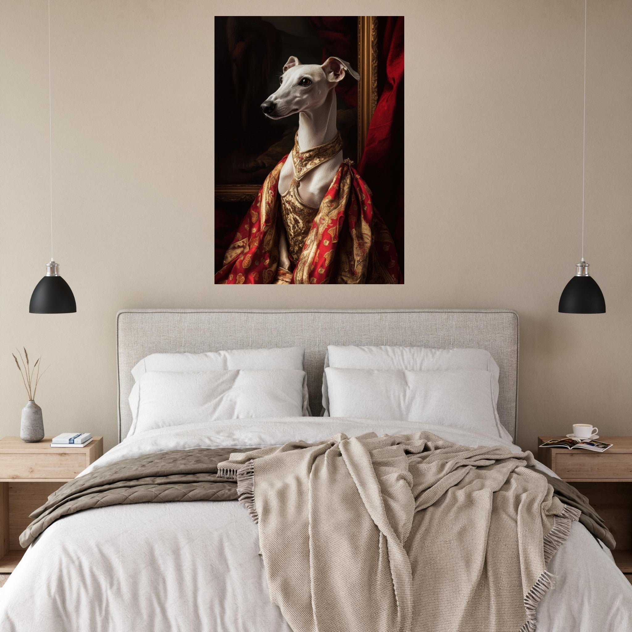 Fine Art Poster Portrait - Elegant Baroque Greyhound Portrait A sleek grey - Shop Ai Art WebShop - Digital Art online Store