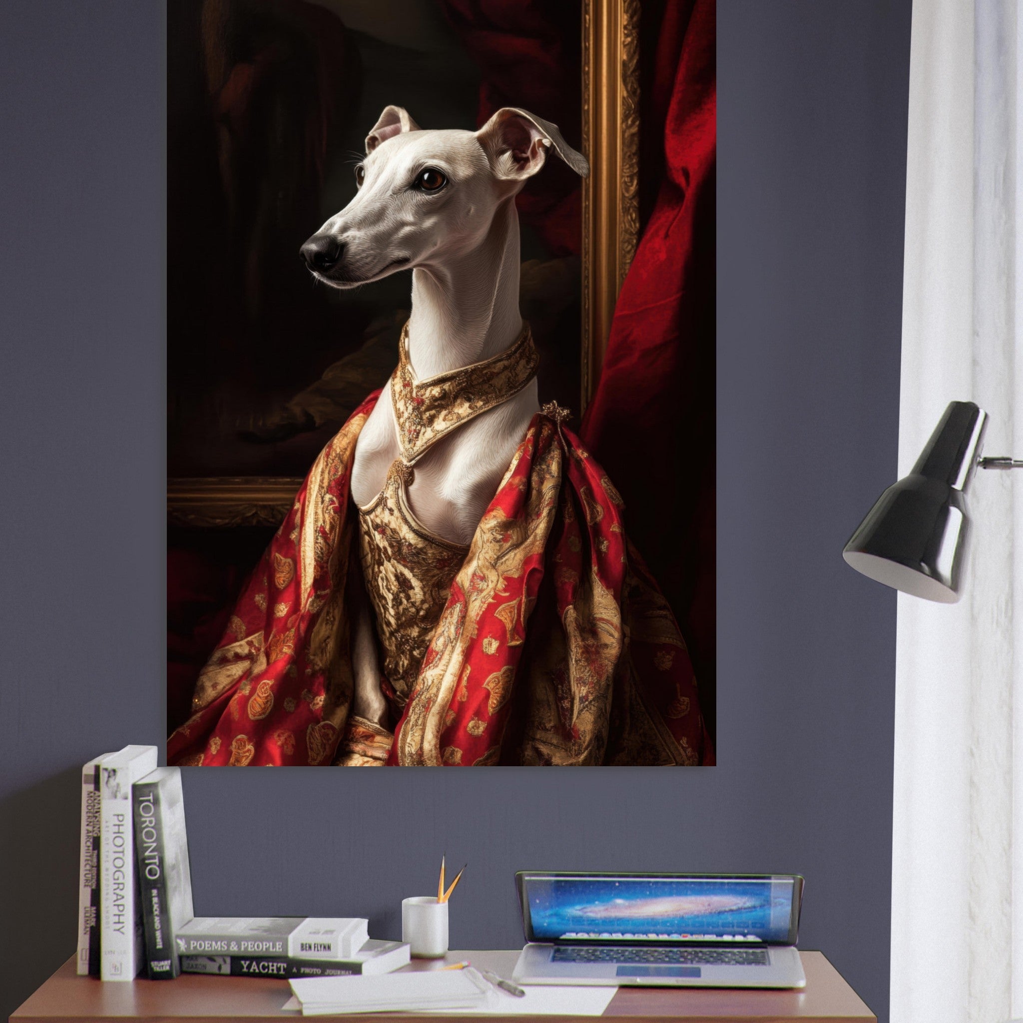 Fine Art Poster Portrait - Elegant Baroque Greyhound Portrait A sleek grey - Shop Ai Art WebShop - Digital Art online Store